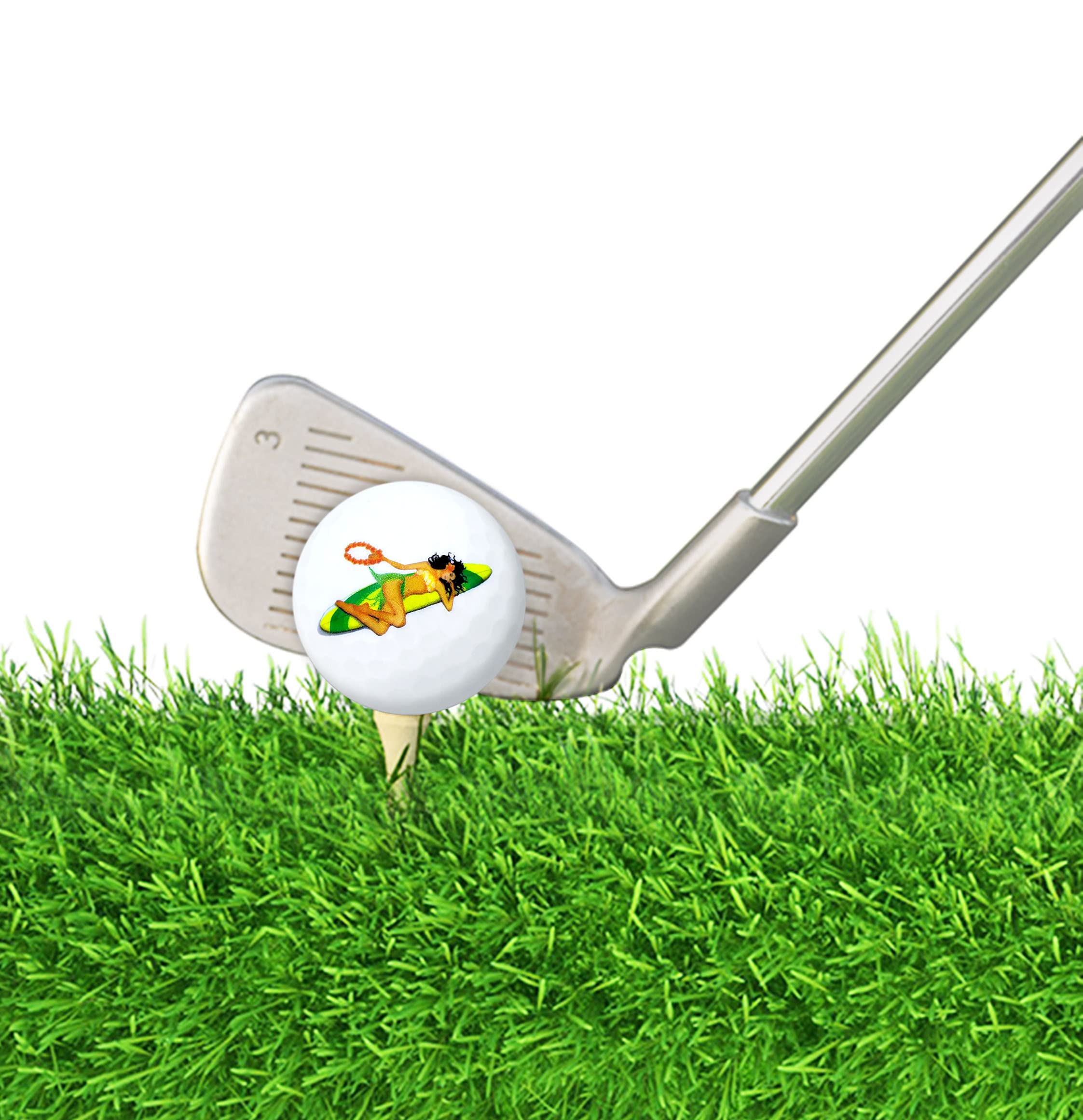 NAVIKA Surfing USA Hawaiian Hula Girls Golf Balls - 6-Pack with Tropical Hula Girl Designs | Perfect for Beach-Themed Golf Tournaments & Hawaiian Party Favors | Great Gift for Golf Lovers & Island-Themed Events