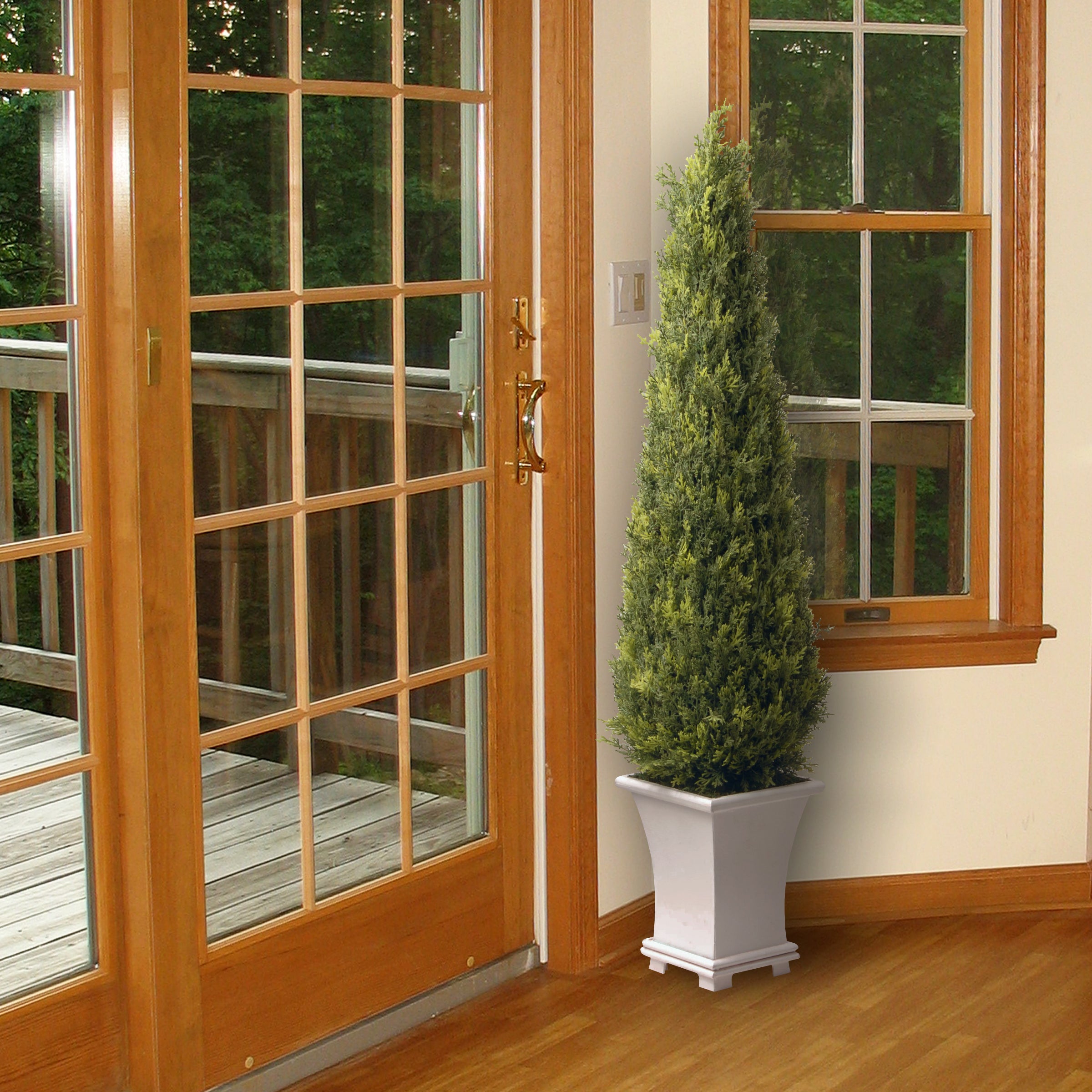 42 Inch Artificial Juniper Topiary Tree for Entrance - Elegant White Wooden Base - Perfect for Home, Office, Wedding & Event Decor