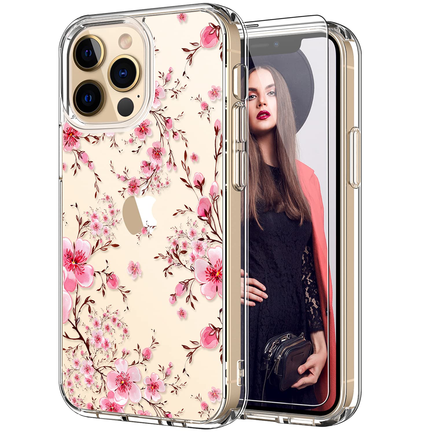 ICEDIO iPhone 13 Pro Max Case with Screen Protector - Slim Clear Protective Cover with Fashionable Floral Design for Women | Perfect for Everyday Use, Work & Travel | Compatible with 6.7