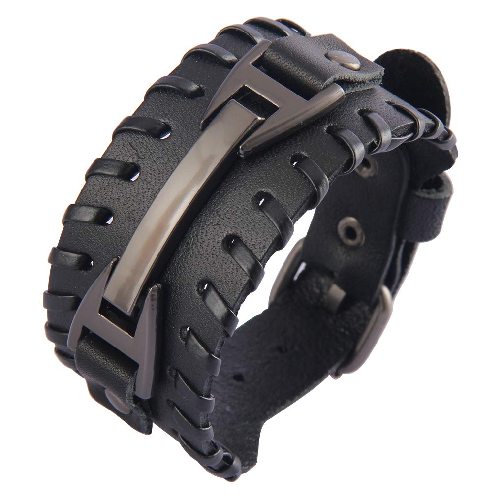 GelConnie Punk Braided Leather Cuff Bracelet for Men & Women - Adjustable Gothic Viking Bangle Wristband - Rock Style Faux Leather Wrap Bracelet - Perfect for Concerts, Festivals & Everyday Fashion