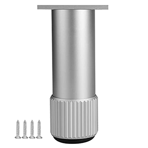 Adjustable Aluminum Alloy Furniture Legs - 4 Pack Silver Sofa/Cabinet/Coffee Table/TV Stand Feet with Rubber Pads & Screws (Ø38mm, 8cm/3.1in Height) - Perfect for Home Office, Living Room & Bedroom Furniture Support