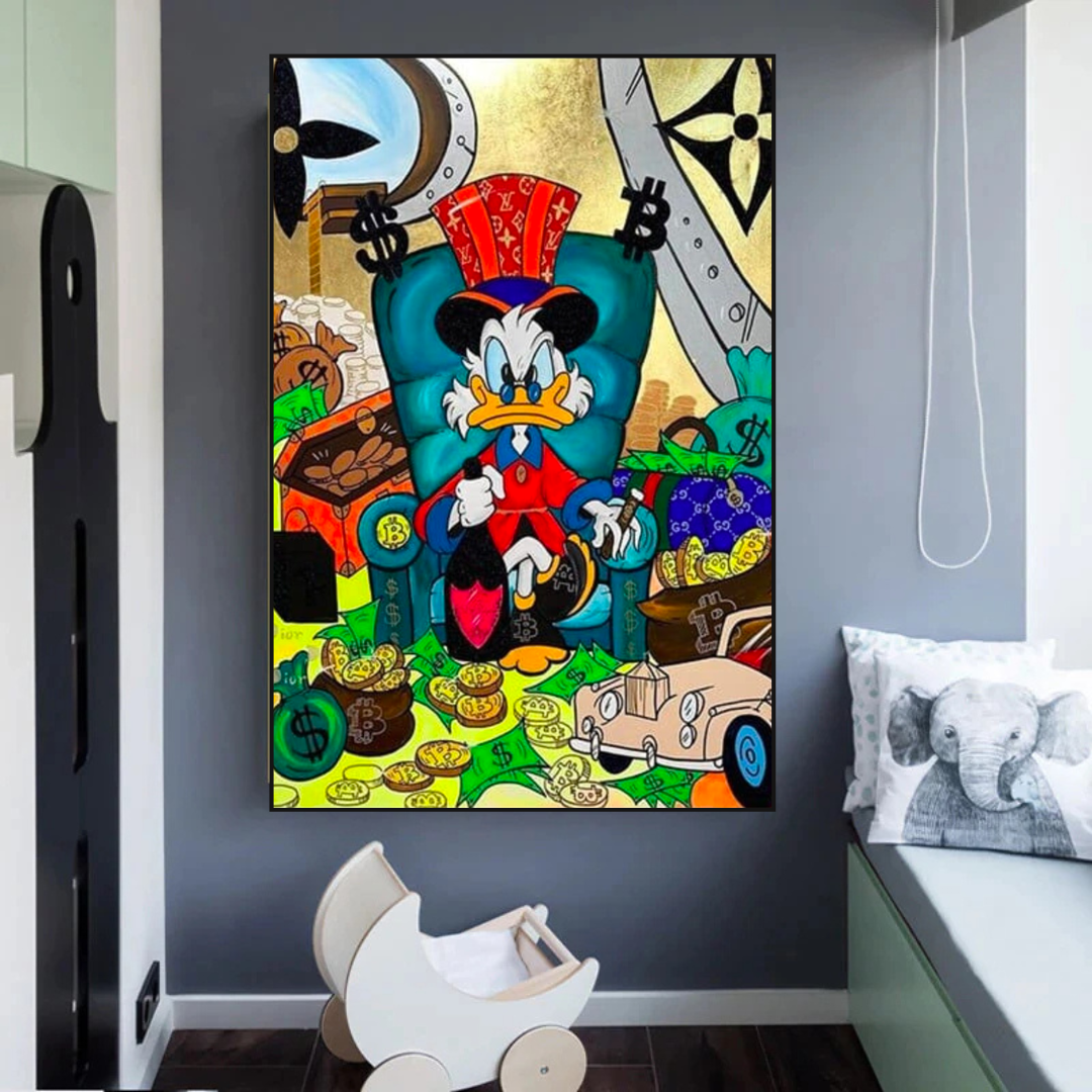 Uncle Scrooge Canvas Wall Art - Premium Disney Duck Family Decor for Living Room, Bedroom & Office | Waterproof Gallery-Wrapped Painting