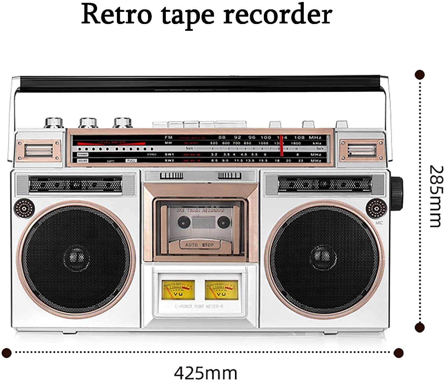 80s复古风蓝牙收音机录音机CD磁带播放器，支持转录功能，TF卡/U盘播放，双声道高清音质，家庭聚会/旅行/户外活动必备