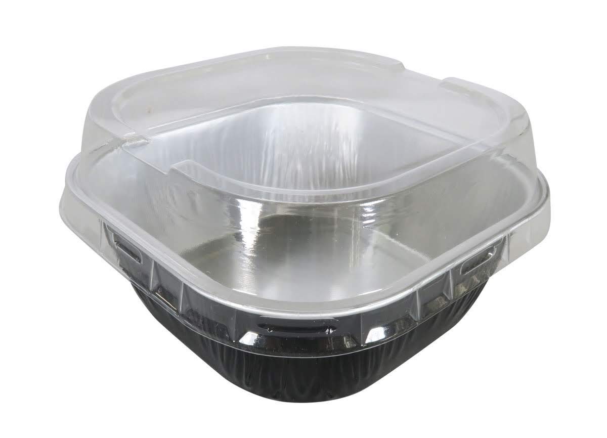 KitchenDance 500-Pack 4x4 Inch Disposable Aluminum Square Pans with Lids - 8 oz Black Dessert Containers for Baking, Meal Prep & Party Serving | #ALU6P