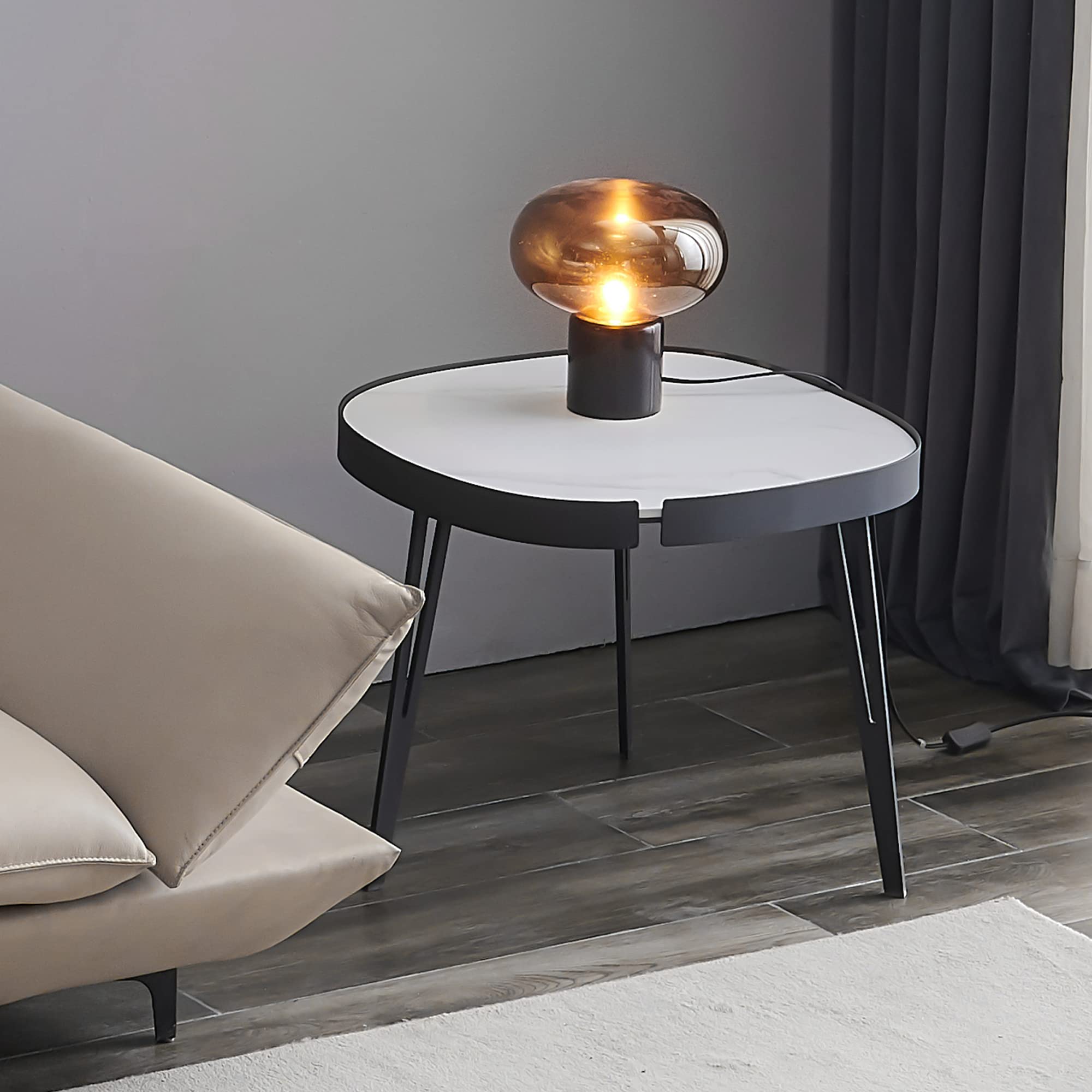 COULDWILL Modern Round and Square Coffee Table with Durable Sintered Stone Top & Sturdy Metal Frame - Small Side End Table for Living Room, Bedroom, Office - Perfect for Coffee, Books, and Decor (Black)