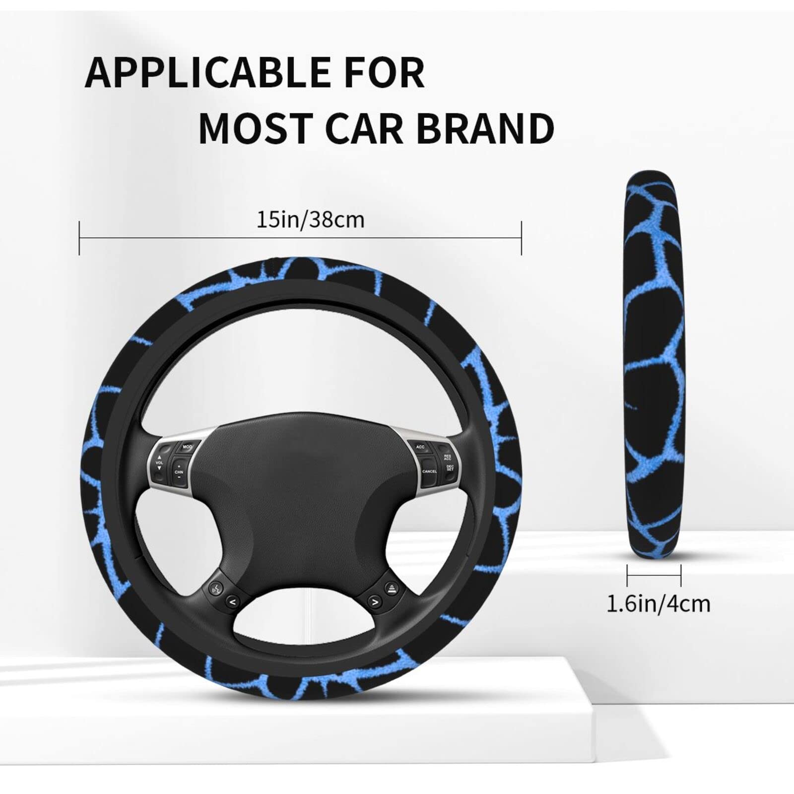 Blue Giraffe Print Neoprene Steering Wheel Cover - Universal 15 Inch Car Wheel Protector - Cute Animal Pattern Automotive Accessory for Cars, SUVs & Trucks - Perfect for Hot Weather & Long Drives
