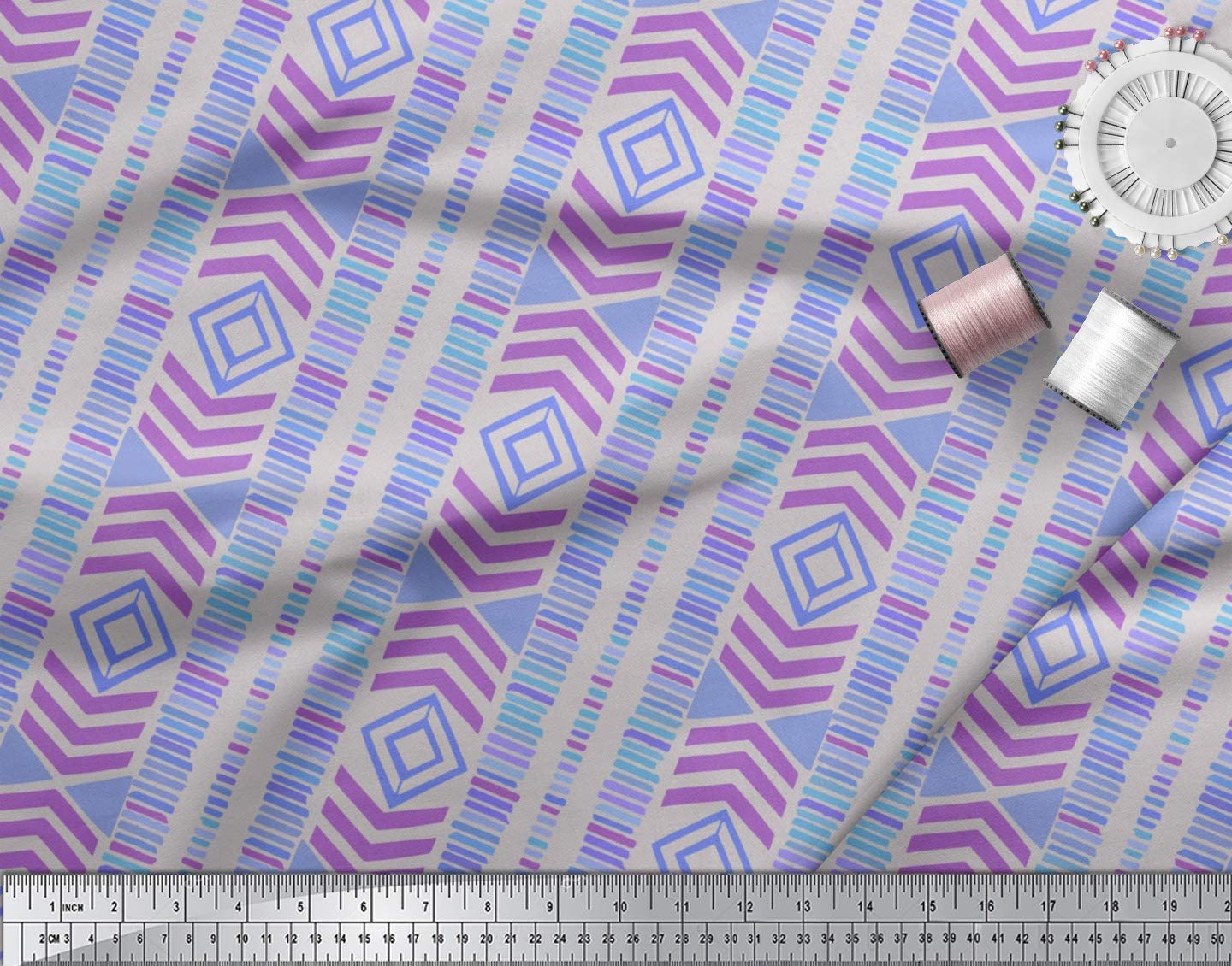 Soimoi Moss Georgette Gray Fabric by The Yard - 42 Inch Wide Aztec Geometric Printed Material for Dresses, Curtains & Home Decor | Tribal Contemporary Fusion Fashion Fabric