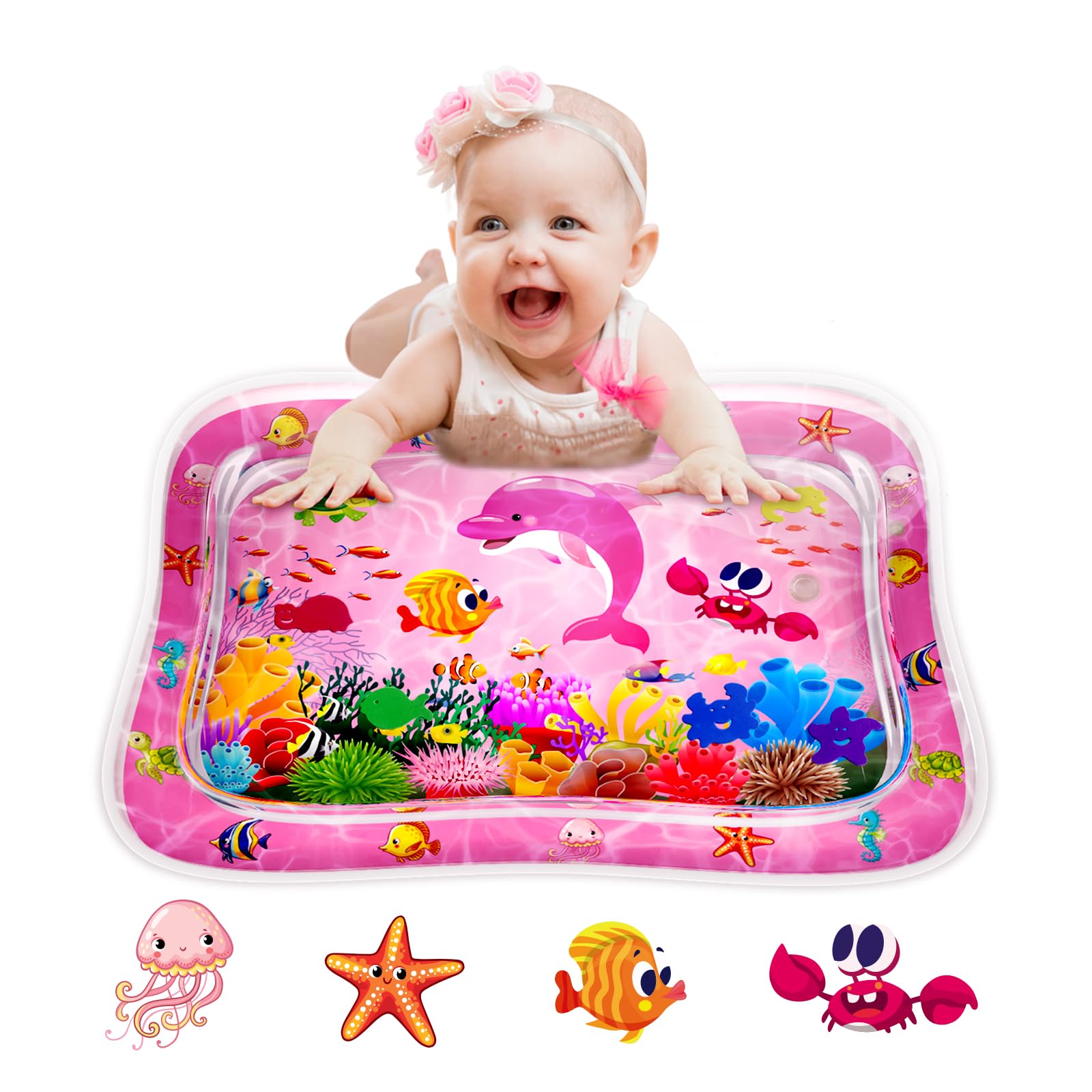 ZMLM Inflatable Baby Tummy Time Water Play Mat - Sensory Activity Toy for Newborns & Infants 3-12 Months | Pink Developmental Toy for Boys & Girls | Perfect for Easter Gifts, Baby Showers & Early Learning Playtime