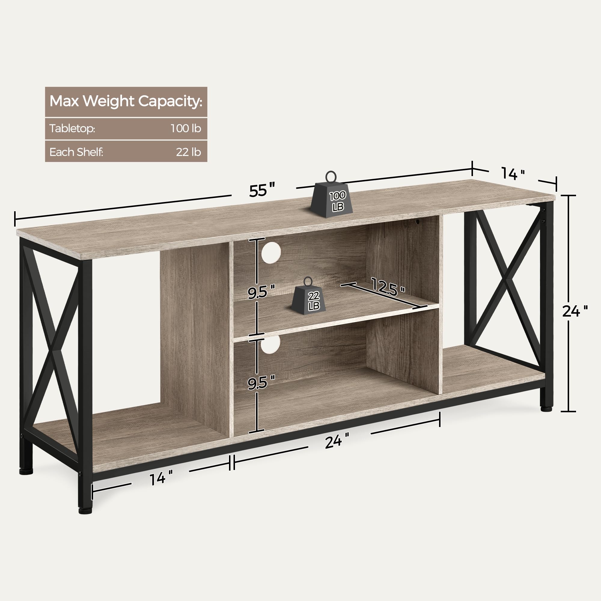 Yaheetech 65 Inch TV Stand with Storage Shelves - Modern Wood Entertainment Center for 55-65 Inch TVs, Gray - Perfect for Living Room, Bedroom & Home Theater Setup