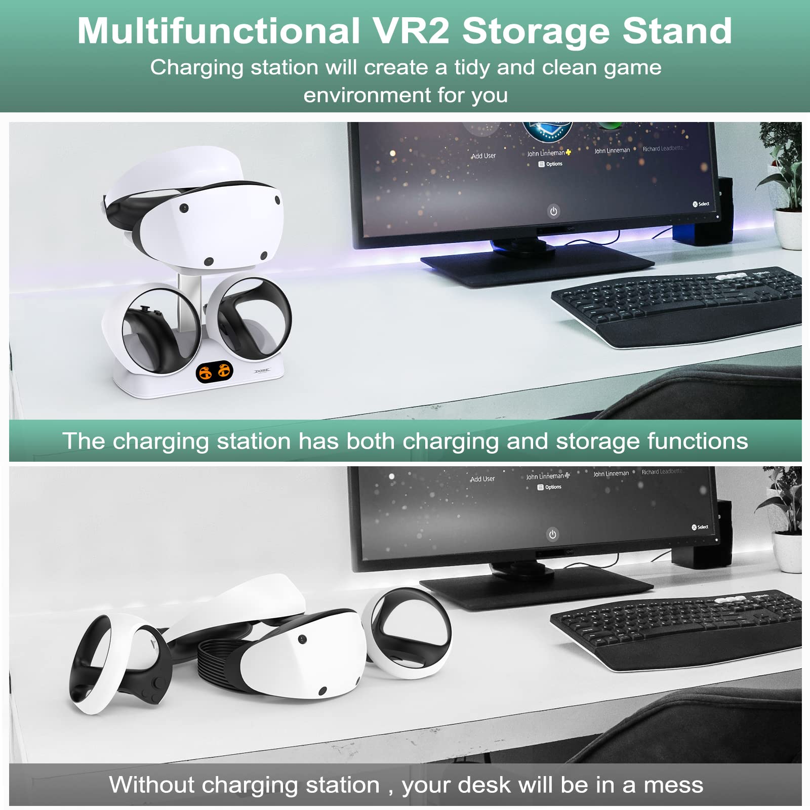 FASTSNAIL PS5 VR2 Charging Station - Playstation VR2 Headset Stand & Dual Sense Controller Dock - Fast Charging Dock for PS VR2 Accessories - Perfect for Gaming Setup & VR Storage Organization
