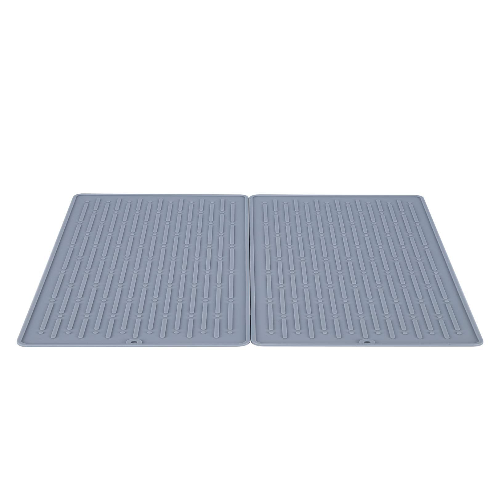 2Pcs Heat-Resistant Silicone Kitchen Mats - Non-Slip Dish Drying Rack & Counter Protector for Baking, Cooking & Dishwashing (Grey with 3 Holes) - Perfect for Kitchen Countertops, Sink Areas & Food Preparation Stations