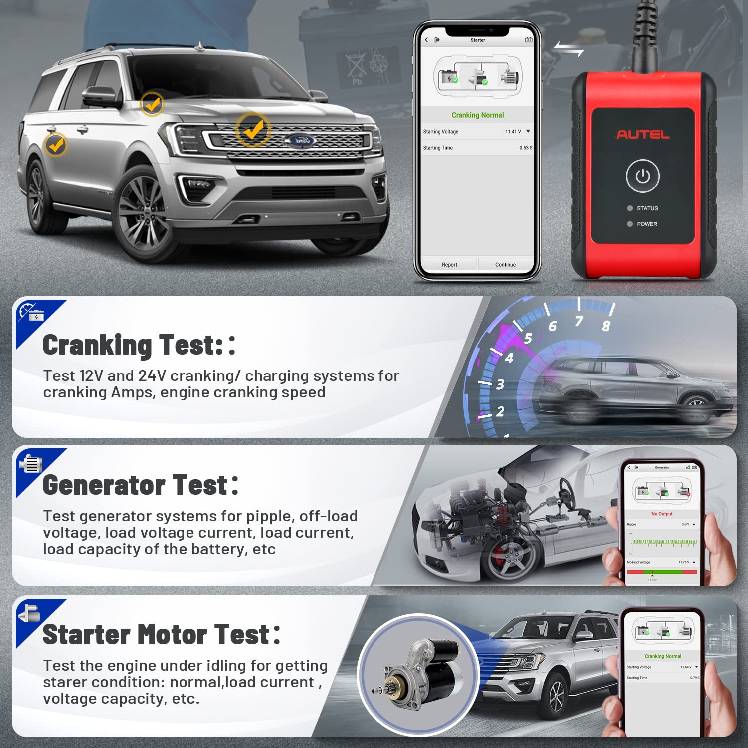 Autel MaxiBAS BT508 Car Battery Tester - 6V/12V/24V Automotive Battery Analyzer with 100-2000 CCA Testing, Starter & Charging System Diagnostic Tool for 99% Vehicles | Perfect for Mechanics, DIY Car Maintenance & Fleet Management