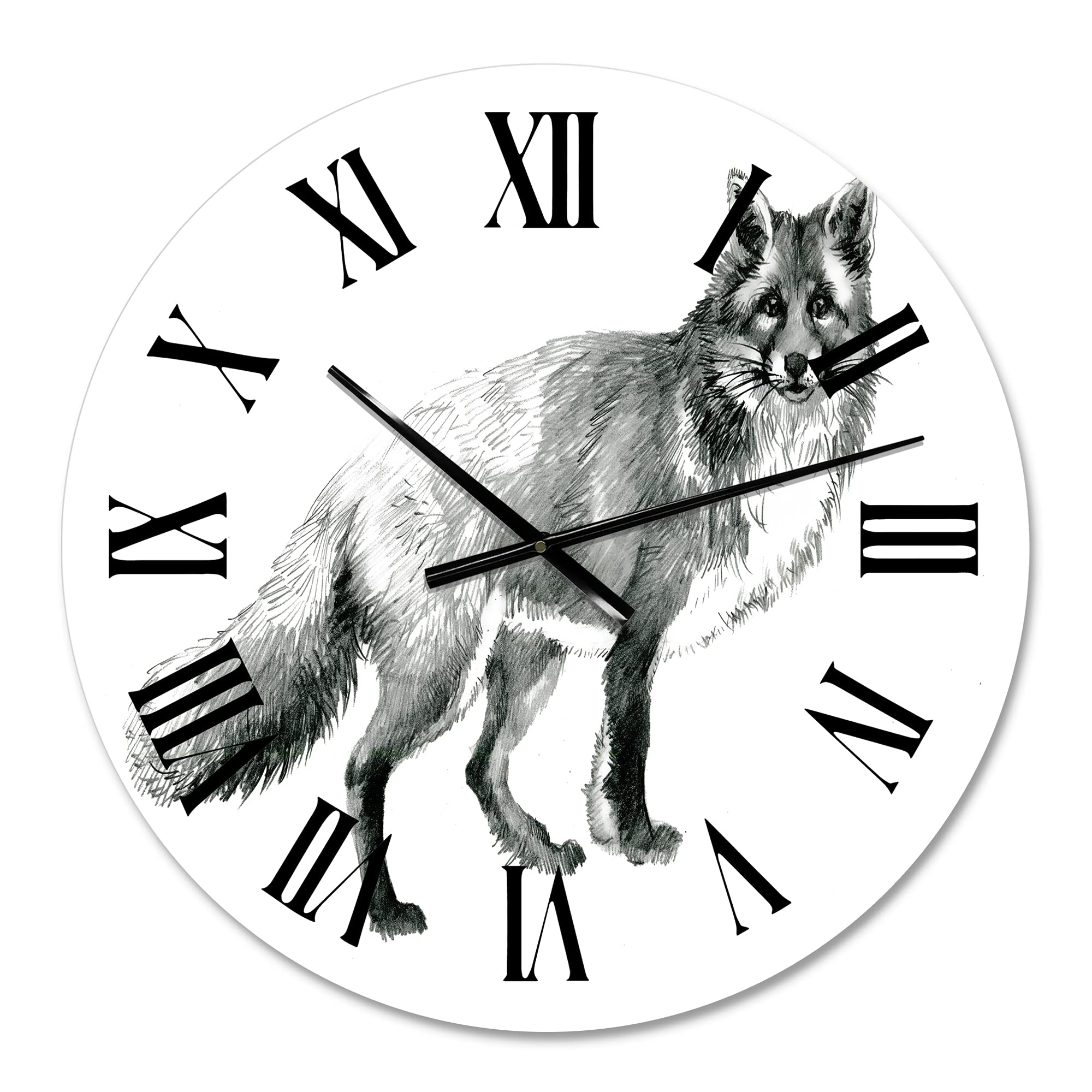 Farmhouse Wall Clock - Large Monochrome Portrait Fox Design for Living Room, Kitchen, Bedroom & Office Decor | Rustic Animal-Themed Home Wall Art