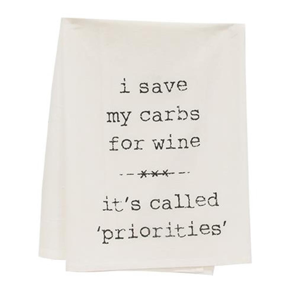 Funny Dish Towel - I Save My Carbs For Wine - Kitchen Decor for Wine Lovers - Perfect for Parties, Gifts & Wine Tasting Events