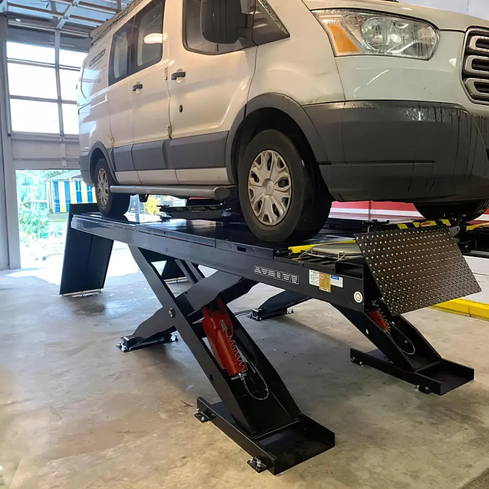 Challenger SX14 ER 14K Extended Scissor Alignment Lift with 2 Rolling Jacks - Surface Mount for Auto Repair Shops & Vehicle Maintenance