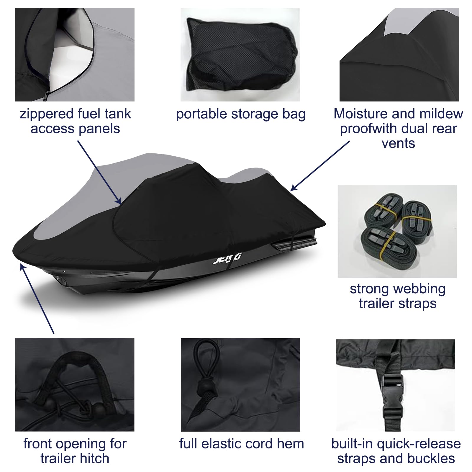 Zenicham 600D Heavy-Duty Jet Ski Cover - Waterproof & UV-Resistant Trailerable Jetski Cover for 136