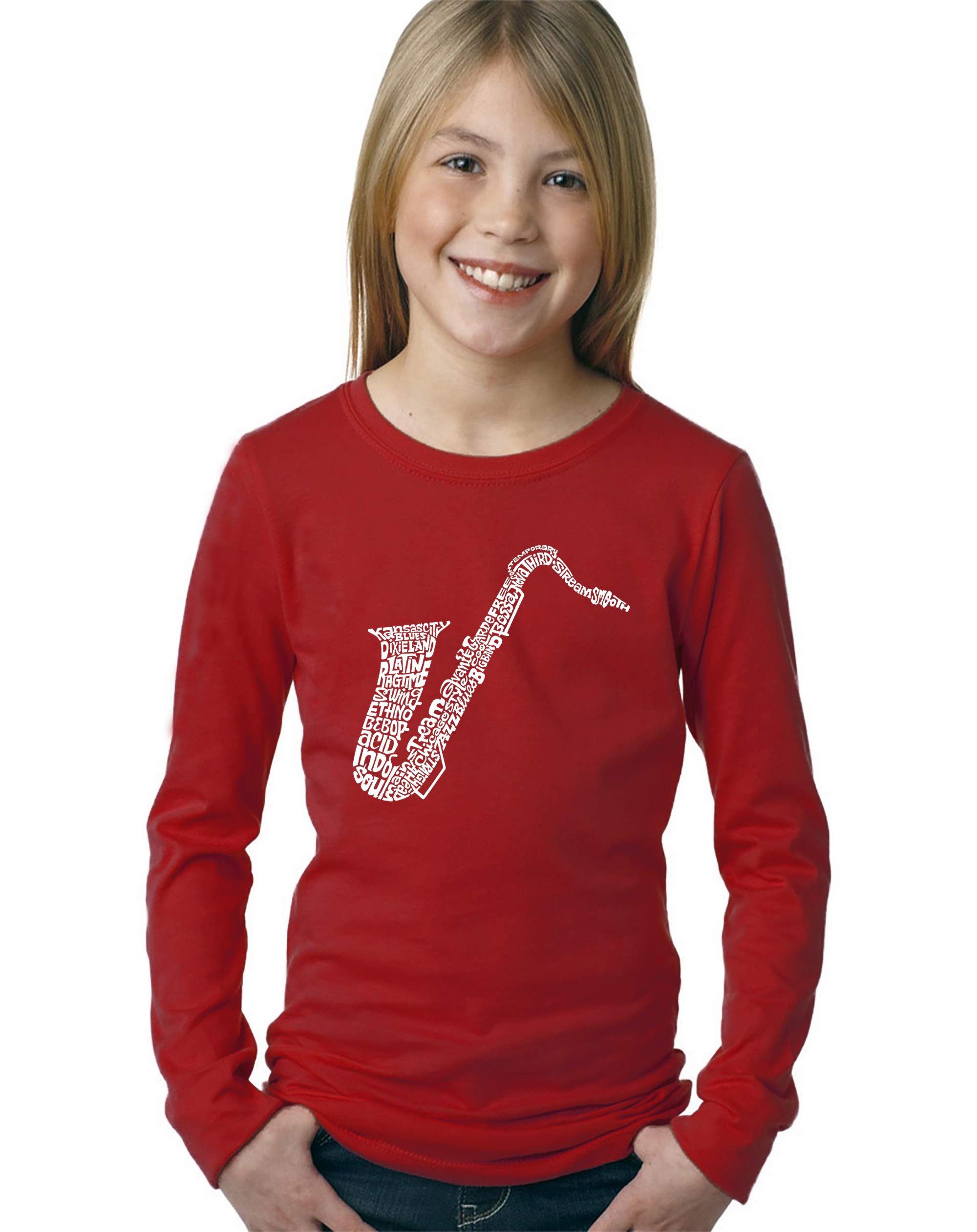LA POP ART Girl's Word Art Long Sleeve T-Shirt - Sax Blue | Trendy Graphic Tee for Girls | Perfect for School, Casual Wear & Street Style Fashion