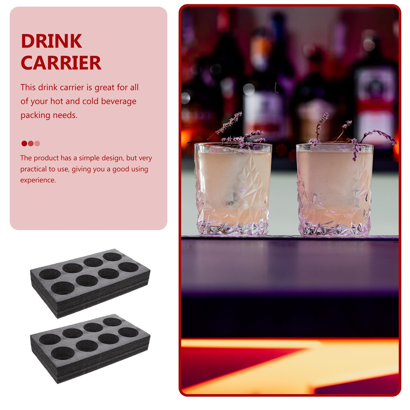 STOBOK 2-Pack Black Foam Drink Carrier Tray - 8 Hole Coffee Cup Holder for Takeout, Beverage Packaging & Fixing - Perfect for Coffee Shops, Restaurants, and Catering Services