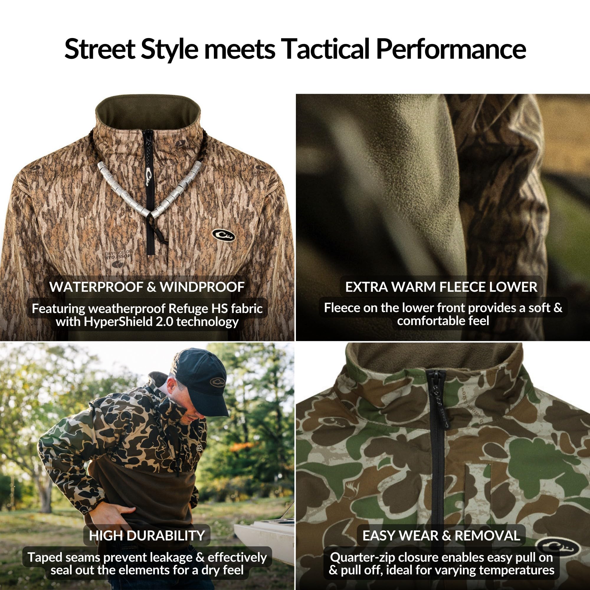 Drake Waterfowl Men's 1/4 Zip Refuge Eqwader™ Pullover - Lightweight Hunting Jacket for Outdoor Adventures & Waterfowl Hunting