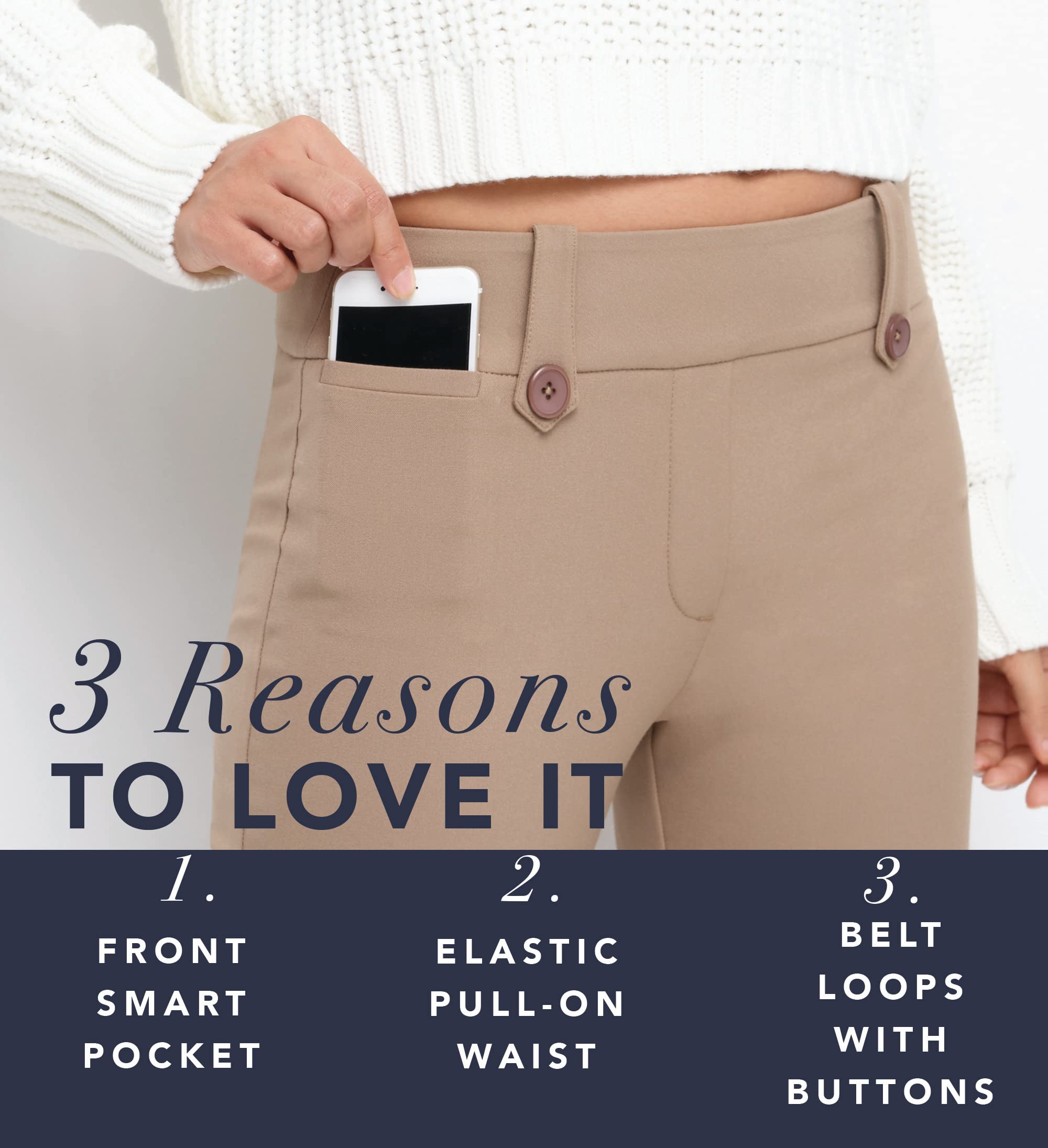 Rekucci Women's Stretch Bootcut Pants with Tummy Control - Smart Desk to Dinner Comfort for Work & Casual Wear