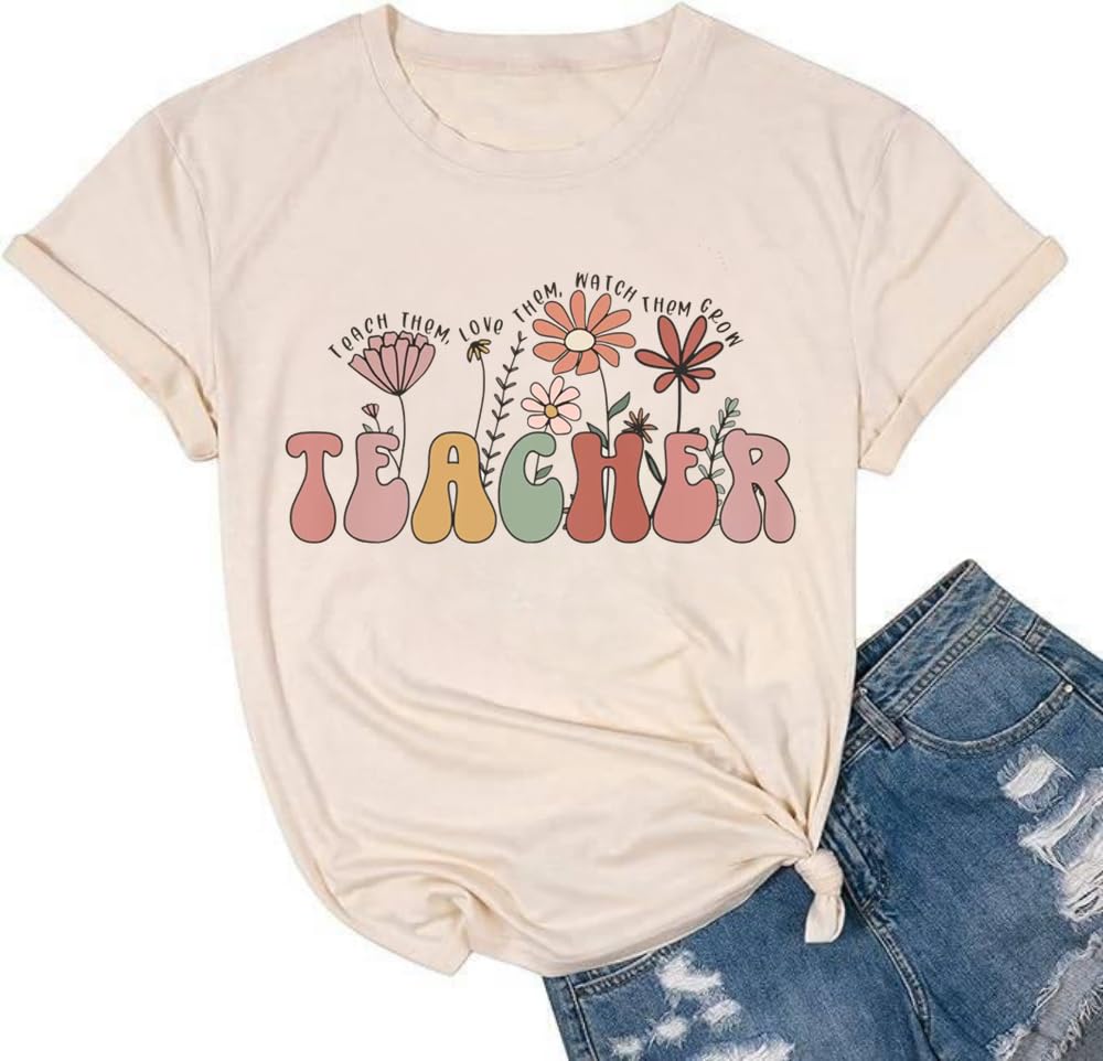 Wildflower Teacher Shirts for Women - Inspirational Teaching Graphic Tees for Summer & Halloween - Perfect for Classroom, Teacher Appreciation & Casual Wear