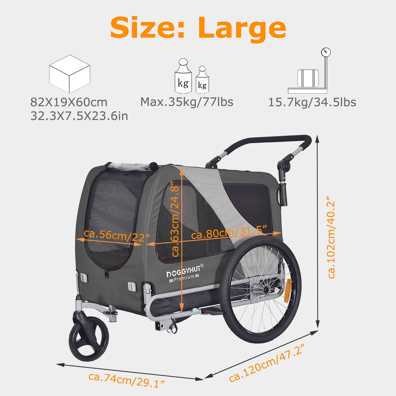 DOGGYHUT® Premium Large/XL Pet Bike Trailer & Stroller for Big Dogs - Heavy Duty Bicycle Carrier with Low Center Gravity, Parking Brakes & Easy Fold Frame - Perfect for Cycling, Jogging and Outdoor Adventures with Your Dog