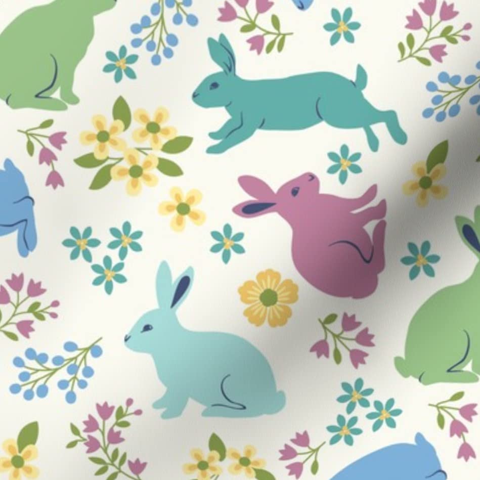 Springtime Bunnies White Rabbits Easter Purple Rainbow Printed Cotton Fabric by The Yard - Petal Signature Cotton for Sewing, Quilting, Apparel & Home Decor | Perfect for Easter Crafts, Baby Clothes & DIY Projects