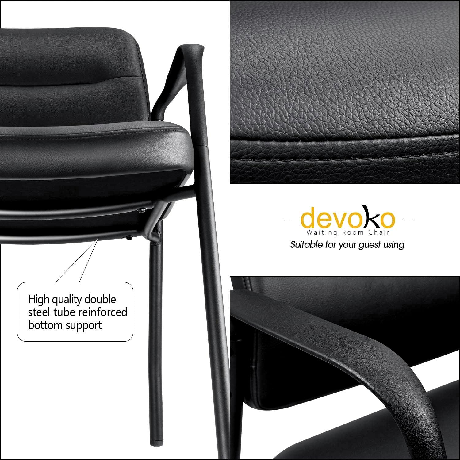 Devoko 2-Pack Premium Leather Reception Chairs - Ergonomic Office Waiting Room Chairs with Armrests & Lumbar Support - Executive Guest Chairs for Lobby, Clinic, Hotel, and Business Waiting Areas