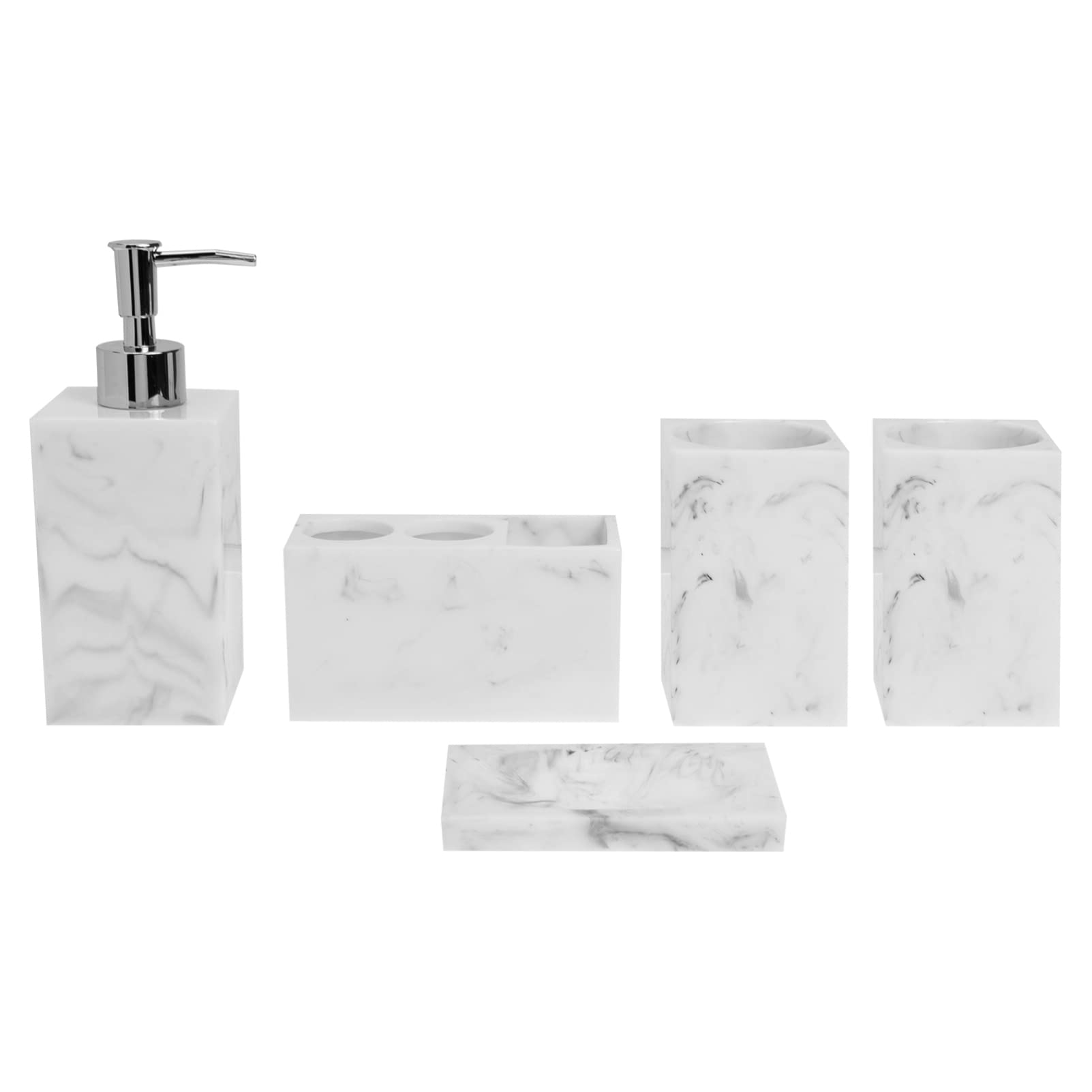 Premium Marble Bathroom Toiletry Set - 6-Piece Luxury Lotion Bottle, Toothbrush Holder & Storage Cup | Modern Bathroom Accessories for Spa, Hotel & Home Decor