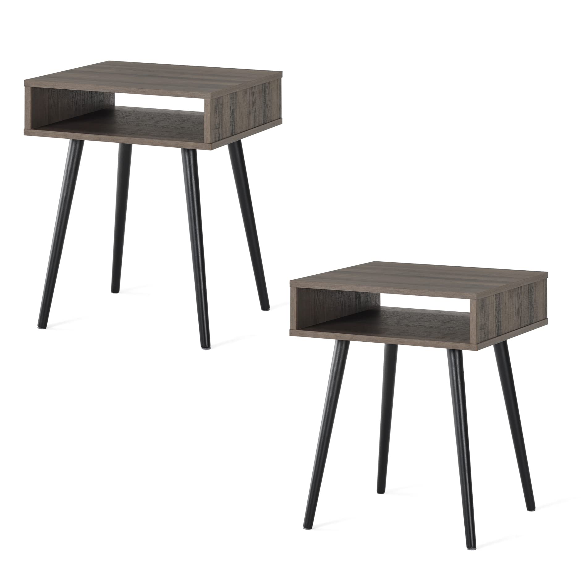 WAMPAT Set of 2 Modern Nightstands with Storage Shelf - Mid Century Wooden End Tables for Small Spaces, Bedside Tables for Bedroom & Living Room - Black & Espresso - Perfect for Apartment, Dorm, Guest Room & Home Office Furniture