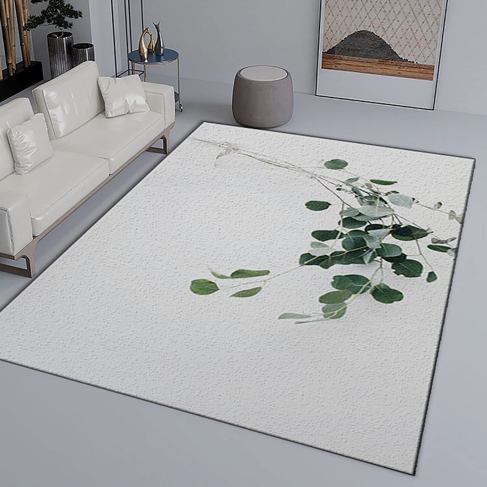 Modern Leaves Branch Area Rug - Non-Slip Foldable Floor Mat for Living Room, Bedroom, Dining Room & Office - 6x8ft Soft Minimalist Rug - Perfect for Home Decor, Yoga Space and Kids Play Area