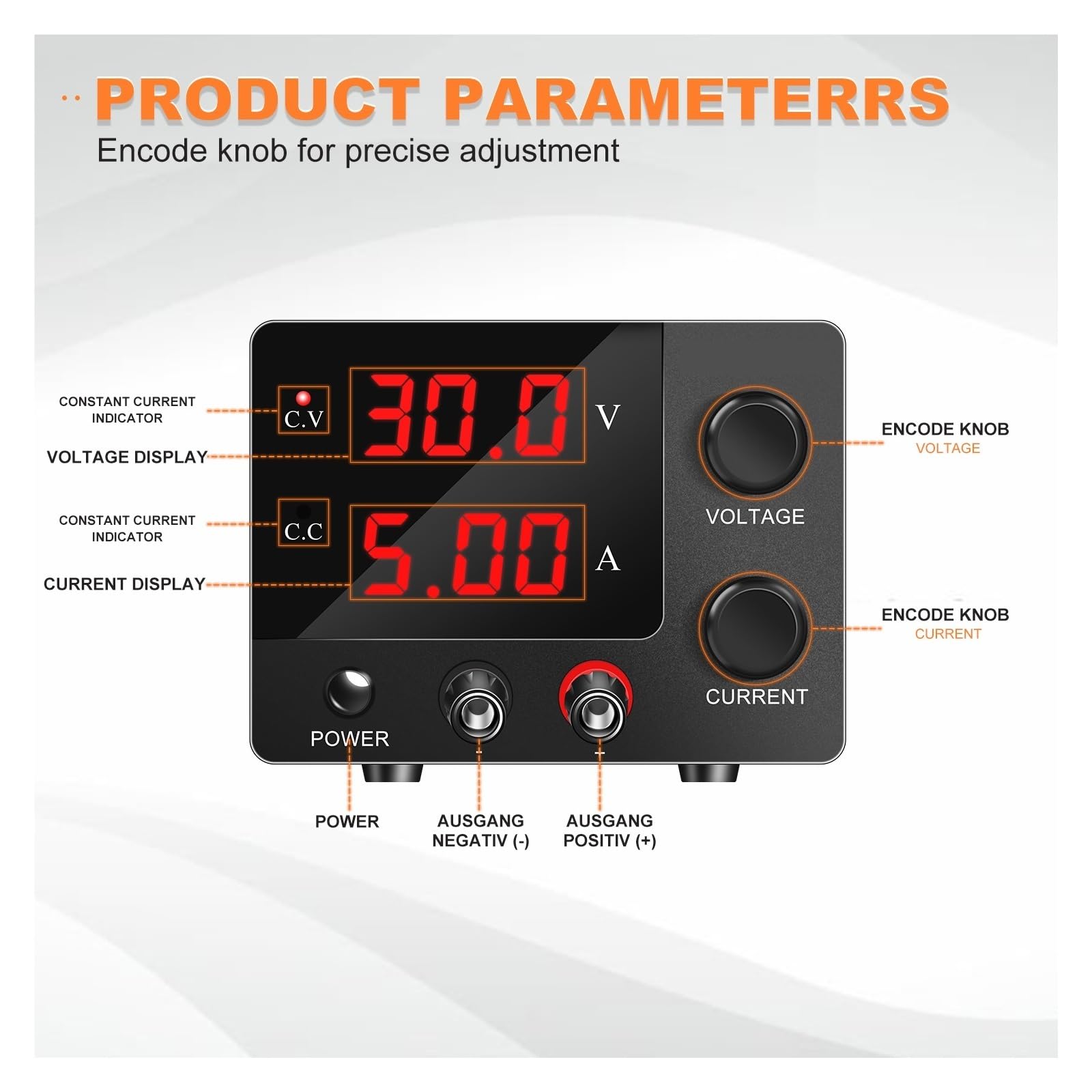 Adjustable DC Power Supply 30V 10A, 60V 5A, 120V 3A - Variable Voltage Lab Bench Power Supply with USB Port & Stabilized Output - Perfect for Electronics Repair, DIY Projects & Circuit Testing (110V Input, Model: C-SPPS-C3010)