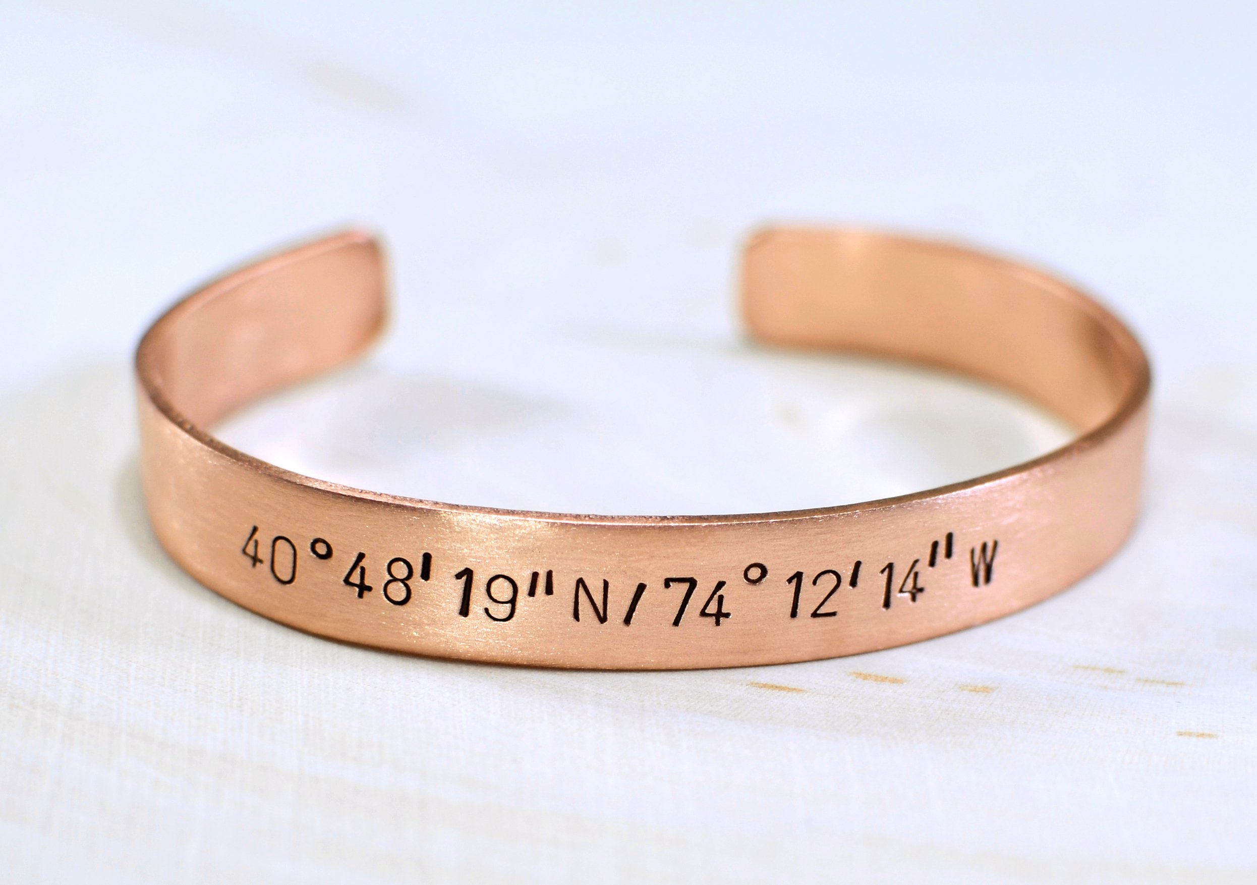 Custom Engraved Copper Bracelet with Latitude & Longitude Coordinates - Personalized GPS Location Jewelry for Travel Lovers & Adventure Gifts