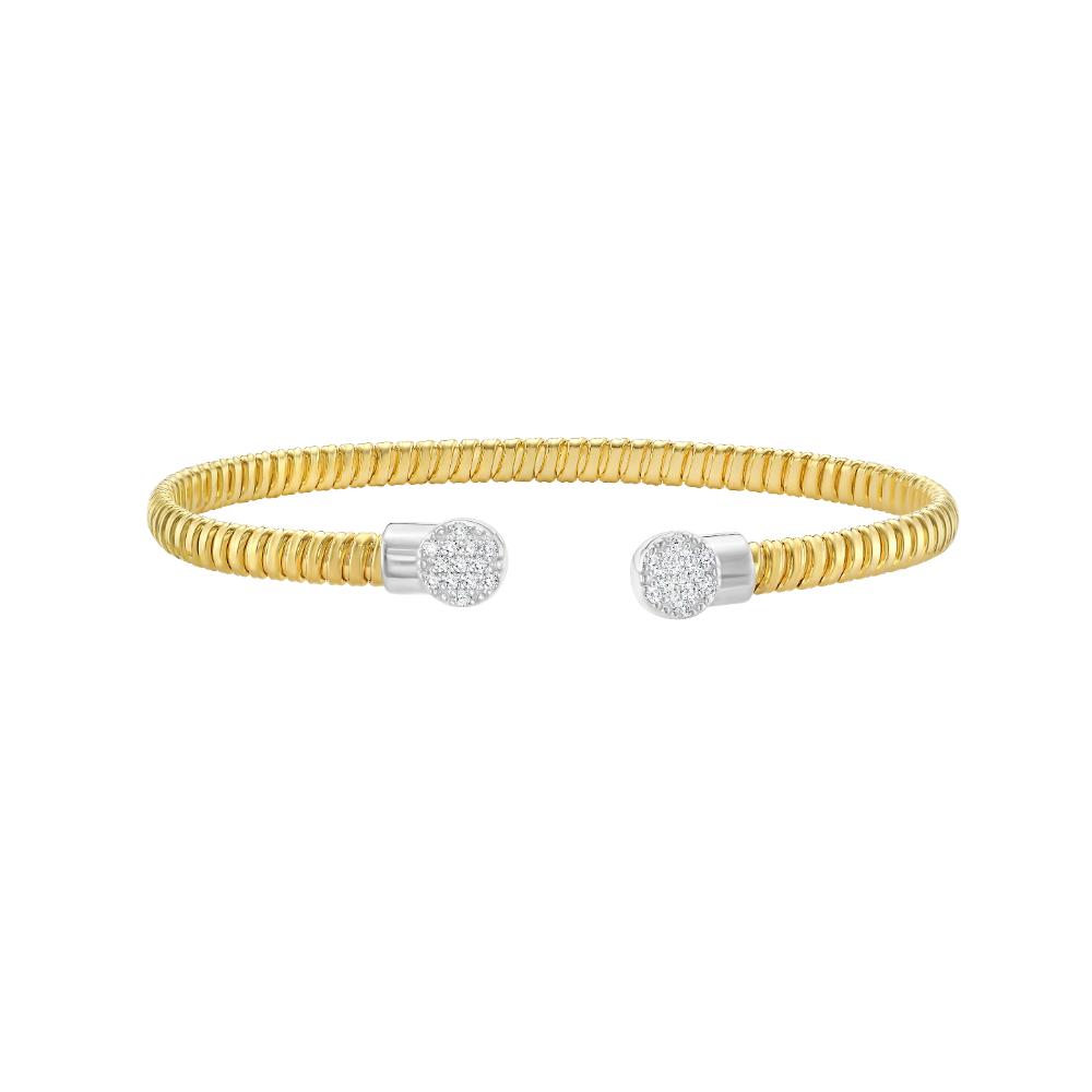 14K Gold Diamond Round End Tubogas Cuff Bracelet for Women - Elegant Jewelry Gift for Anniversary, Wedding & Special Occasions
