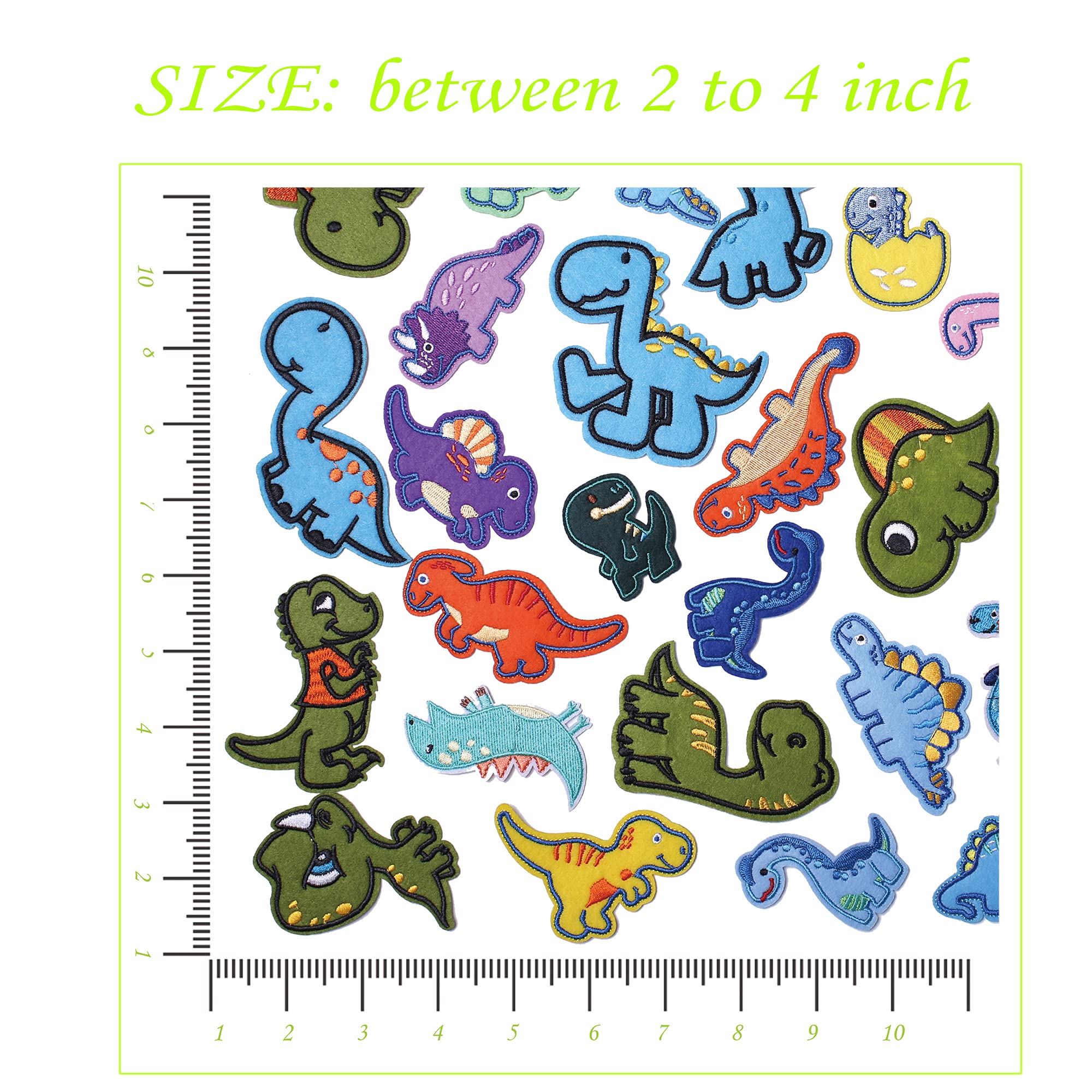 Dinosaur Iron On Patches - 26 Pack Embroidered Dinosaur Appliques for Clothes, Hats, Jeans & Backpacks - DIY Sew On Patches for Kids & Adults - Perfect for Costumes, School Projects & Fashion Upcycling