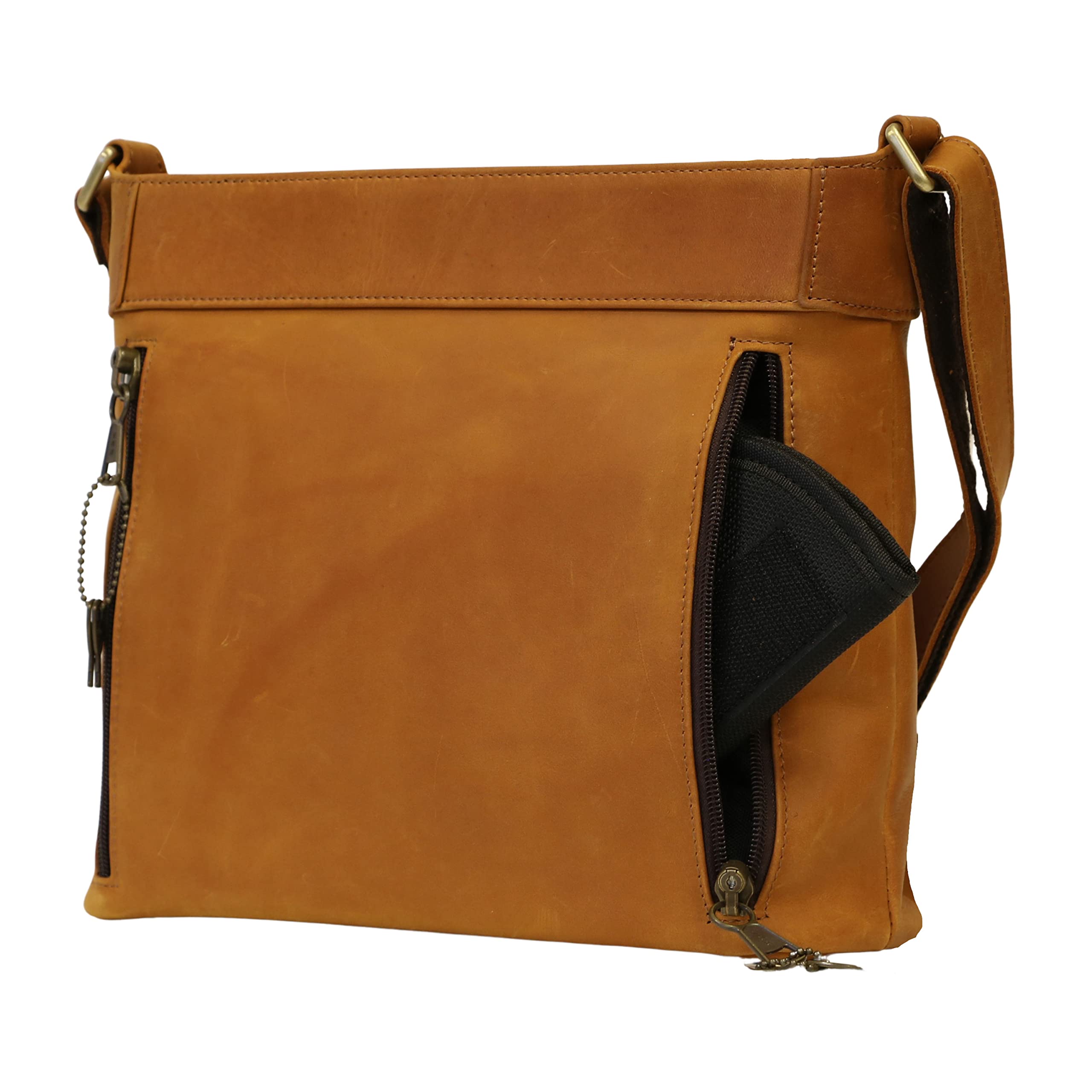 Concealed Carry Crossbody Bag for Men & Women - Distressed Leather with Locking Zippers & Gun Holster | Perfect for Everyday Carry, Travel & Outdoor Activities