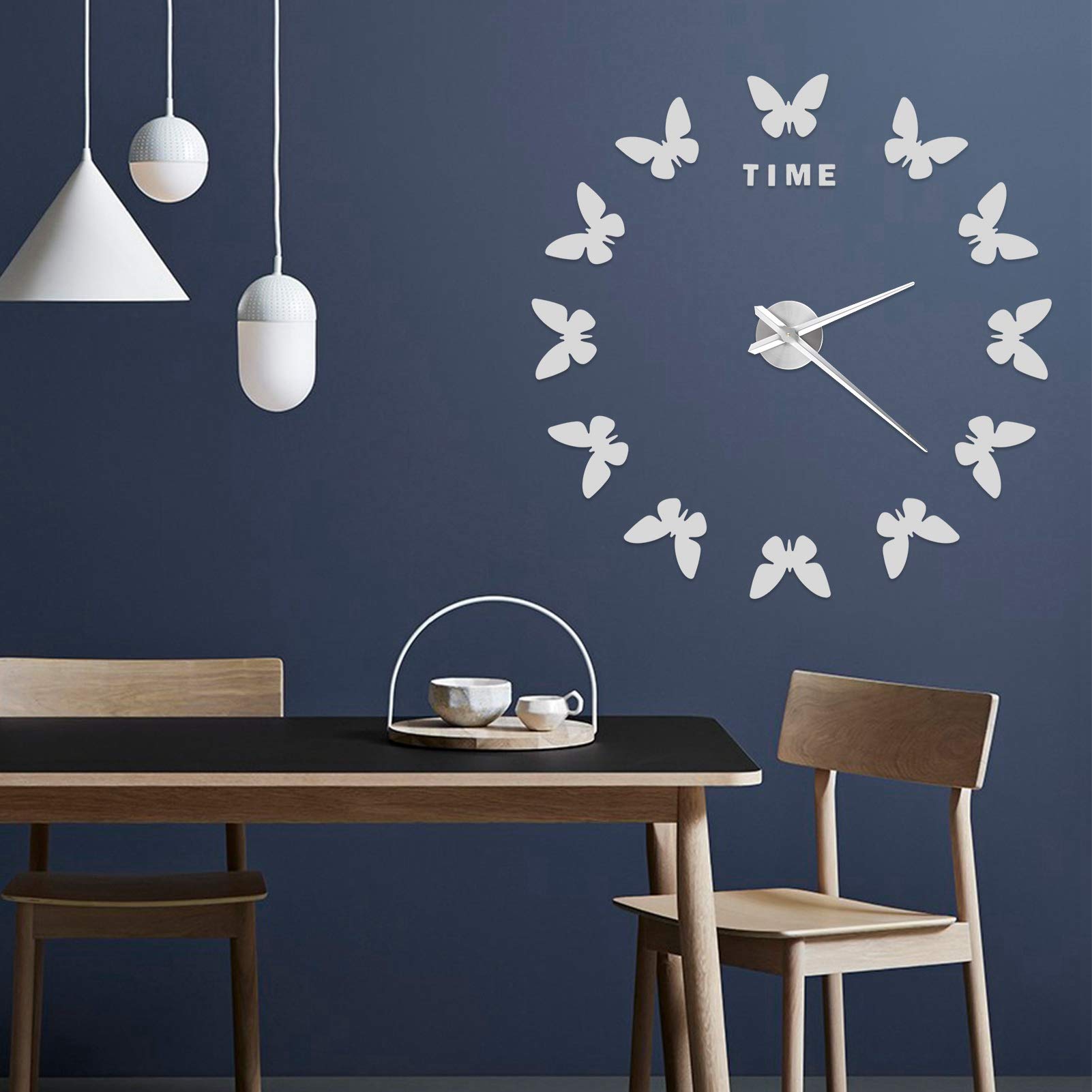 Alvinlite Large Frameless DIY Mirror Wall Clock - Modern Butterfly Art Design for Living Room & Bedroom Decor (Silver) - Perfect for Home, Office, and Gift Giving