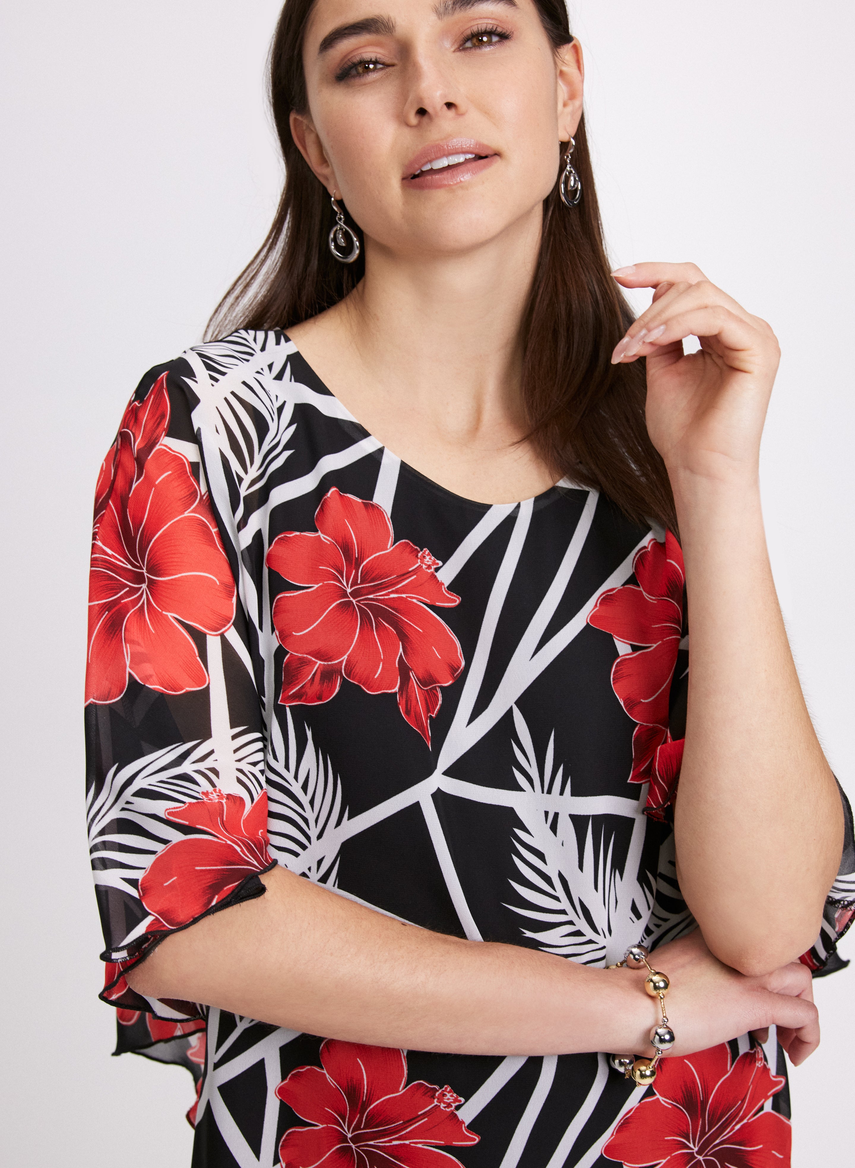 Floral Flare Sleeve Top for Women - Elegant Boho Blouse with Bell Sleeves - Perfect for Summer Outfits, Date Nights & Vacation Wear