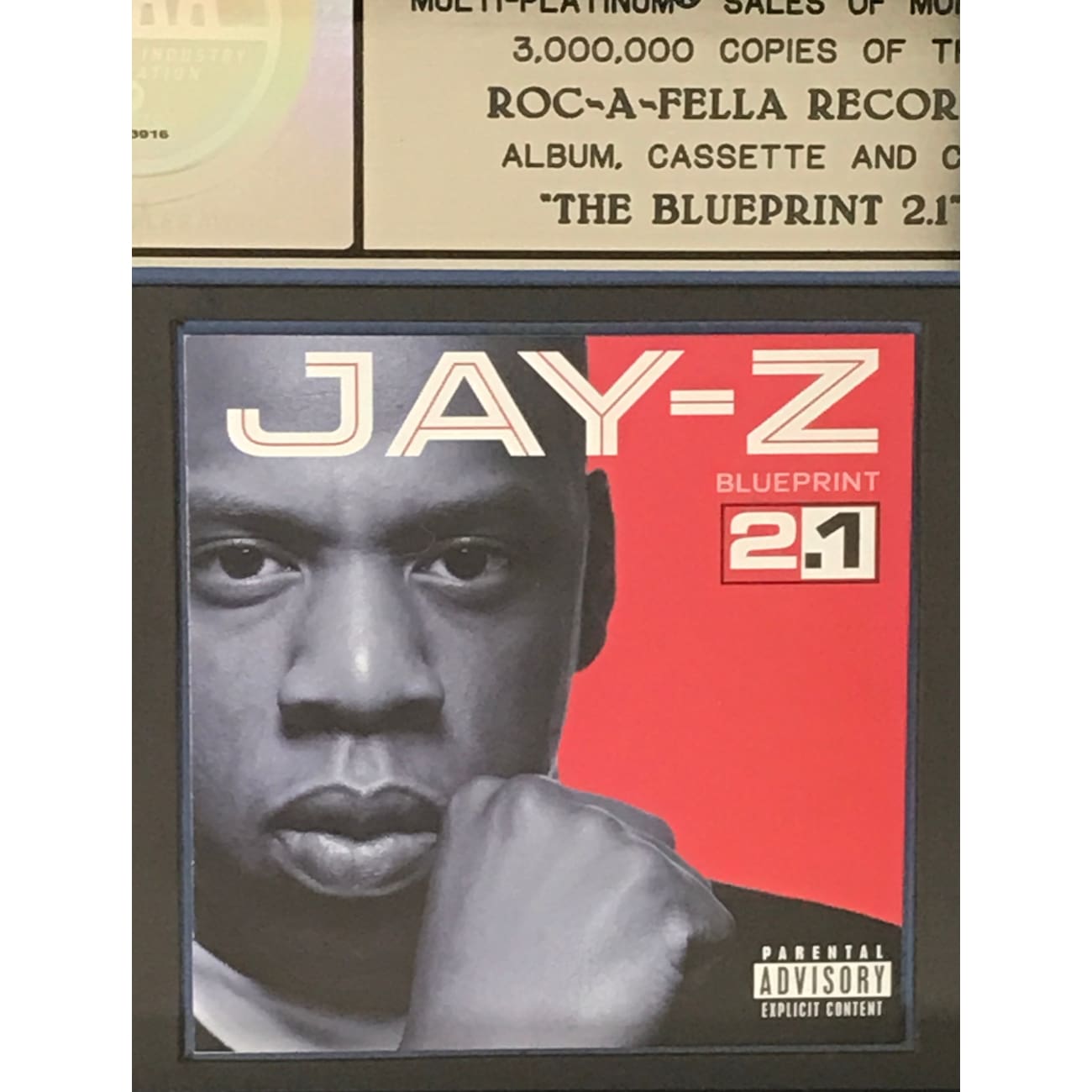 Jay Z The Blueprint 2.1 RIAA Certified 3x Multi Platinum Album Award - Perfect for Music Collectors, Hip Hop Fans & Home Decor