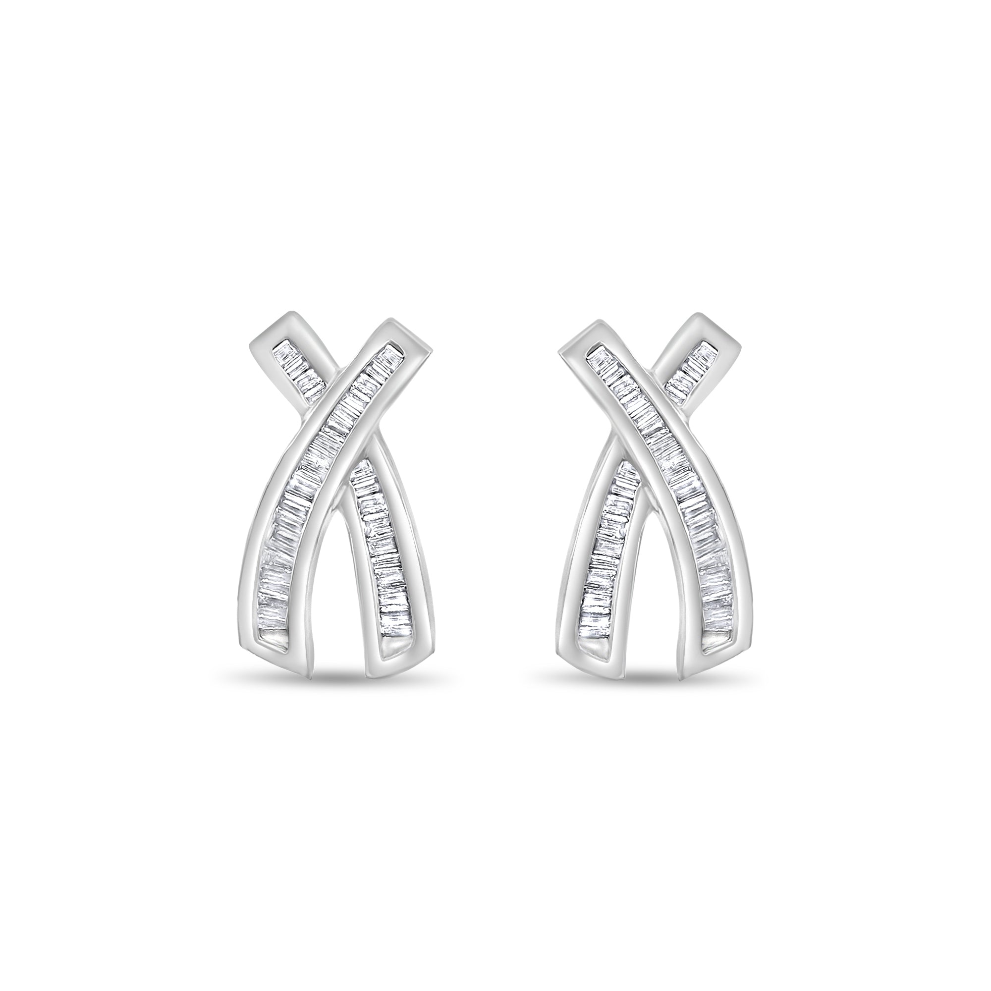 1.10cttw Baguette Diamond X Earrings in 14k White Gold - Elegant & Timeless Jewelry for Weddings, Parties & Special Occasions