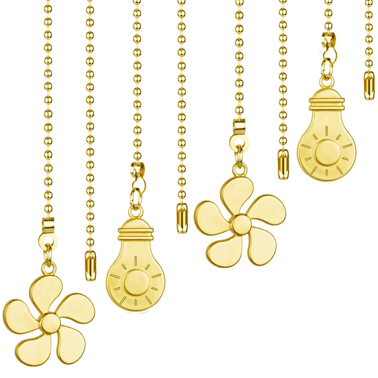 **Brass Ceiling Fan Pull Chain Kit - 4PCS 12 Inch Extension with Bulb & Fan Pattern - Fan Chain Connector & Pendant for Easy Light & Fan Control (Perfect for Bedroom, Living Room, Patio)**