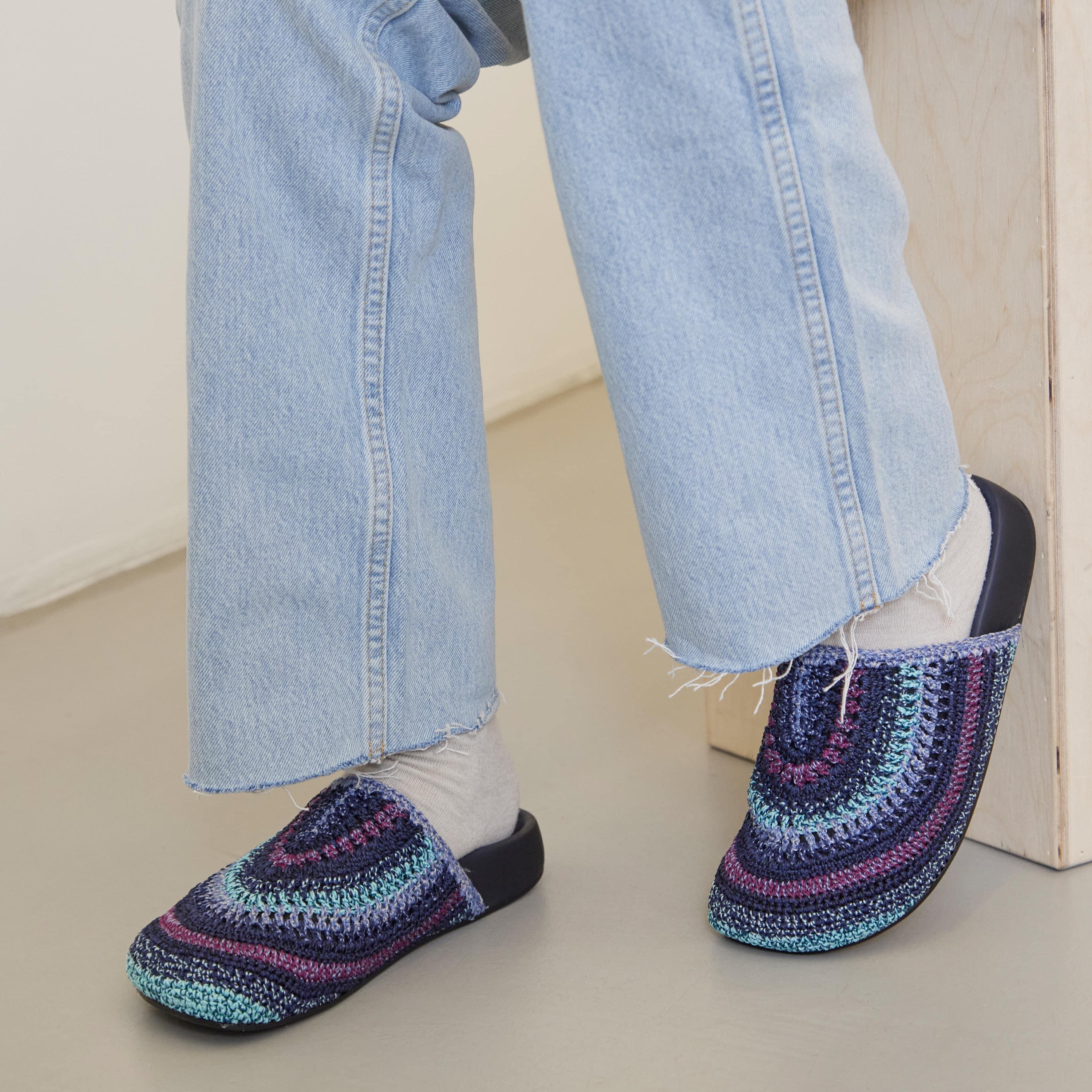 Bolinas Clog Hand Crochet Lapis Stripe - Comfortable Handmade Women's Shoes for Beach, Garden & Casual Wear
