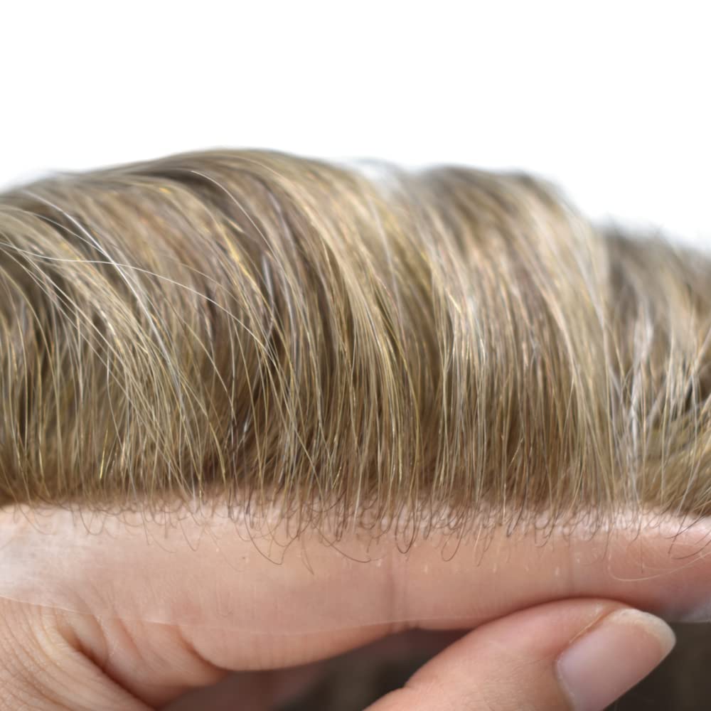 Ultra Thin Skin Toupee for Men - 0.06mm V-Looped PU Hair System with Indian Human Hair | Black, Brown, Blonde & Grey | Natural Hair Replacement for Daily Wear & Special Occasions