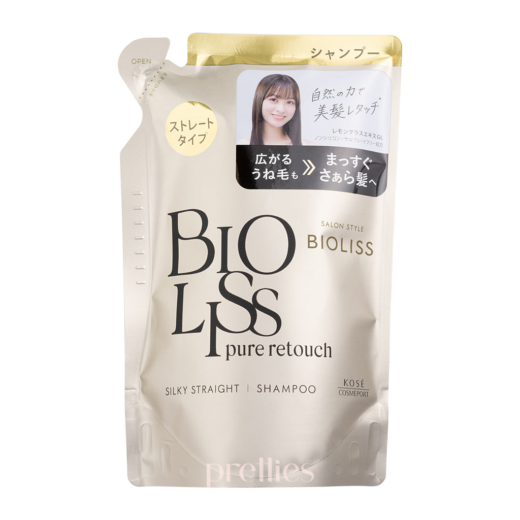 KOSE Bioliss Pure Retouch Silky Straight Shampoo Refill 340ml - Smooth & Straight Hair Care for Daily Use at Home or Salon
