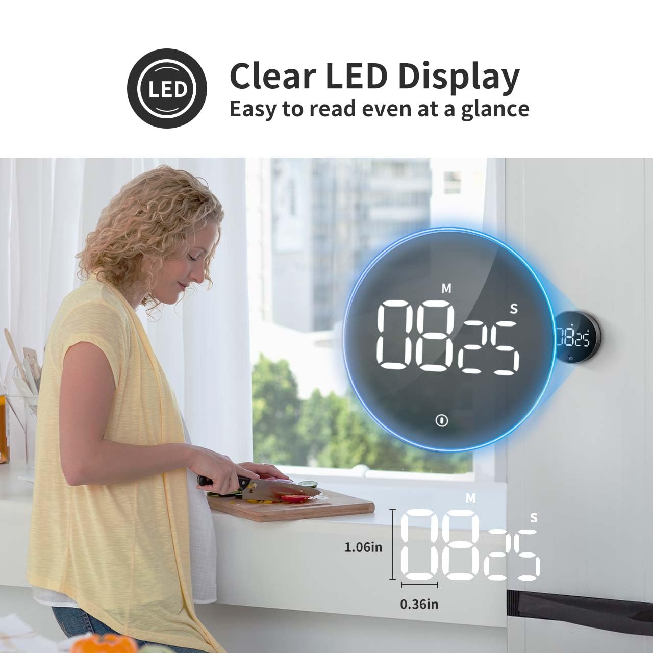 VOCOO Digital Kitchen Timer - Magnetic Countdown & Countup Timer with Large LED Display, Adjustable Volume - Perfect for Cooking, Baking, Kids & Seniors (Space Grey) | Ideal for Kitchen, Classroom & Home Use