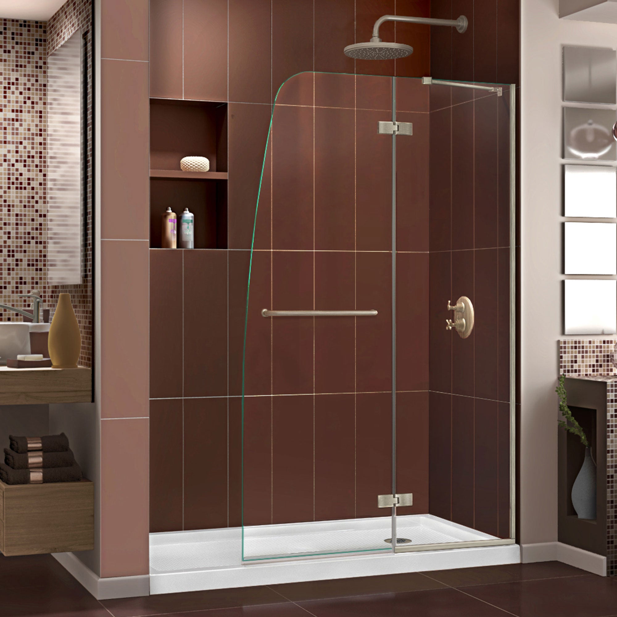 DreamLine Aqua Ultra 30x60 Inch Frameless Hinged Shower Door with SlimLine Base Kit - Modern Bathroom Upgrade for Small Spaces, Easy Installation & Leak-Proof Design