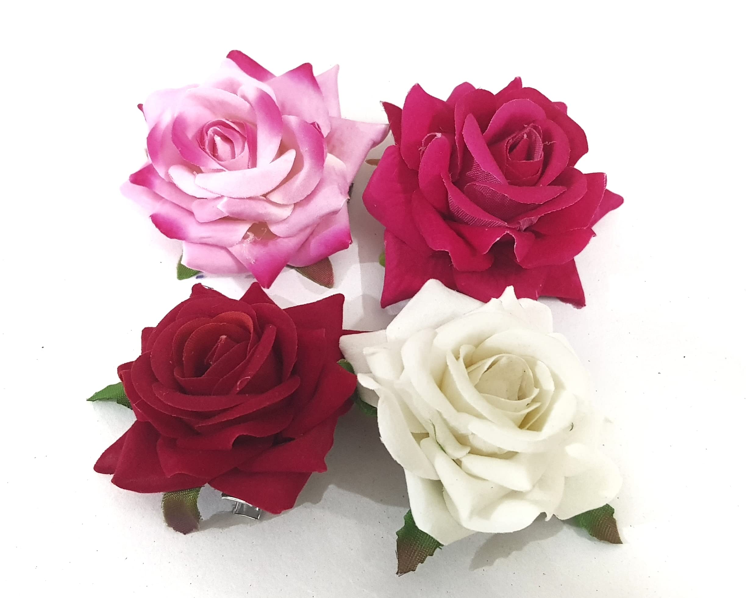 ANVIK 5-Pack Artificial Rose Flower Hair Clips for Women & Girls - Red, Dark Pink, Light Pink, White & Yellow Floral Hair Accessories | Bridal, Party, Prom, Wedding, Daily Wear Hair Pins