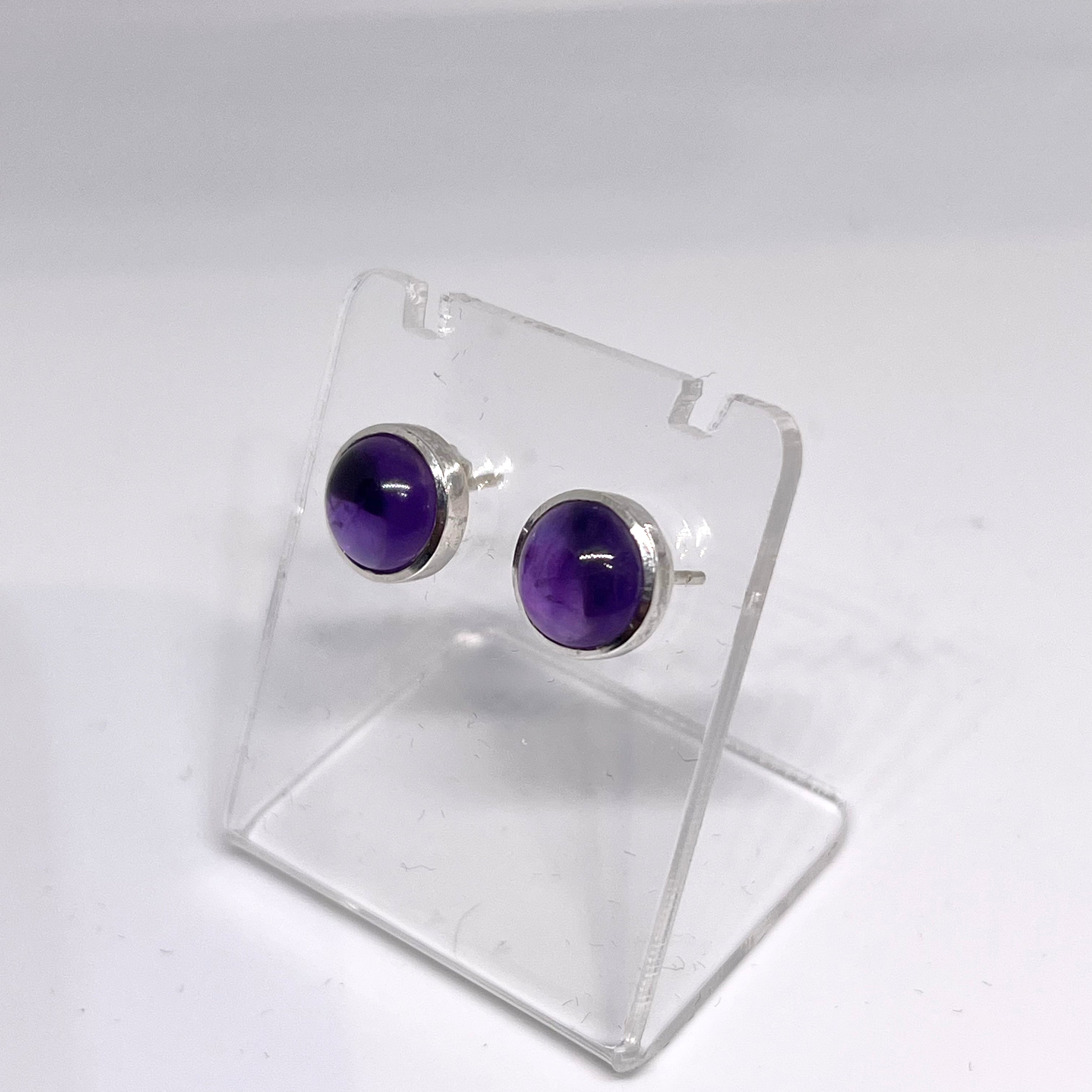 8mm Round Cabochon Bezel Set Stud Earrings - PSE019 | Dainty Jewelry for Everyday Wear, Gift for Her, Women's Fashion Accessories