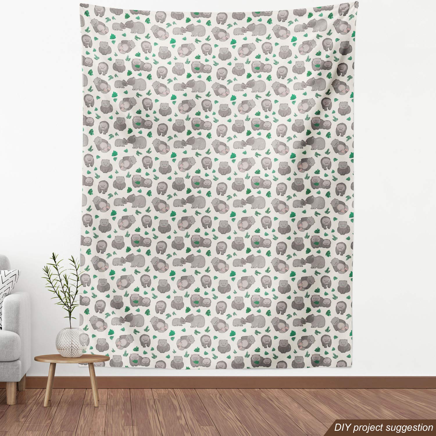 Ambesonne Animal Print Fabric by The Yard - Funny Wombats with Leafy Plants Design, Decorative Upholstery Fabric for Sofa, Curtains & Home Decor (10 Yards, Ivory Tan) - Perfect for DIY Projects, Pillow Covers & Nursery Decorations