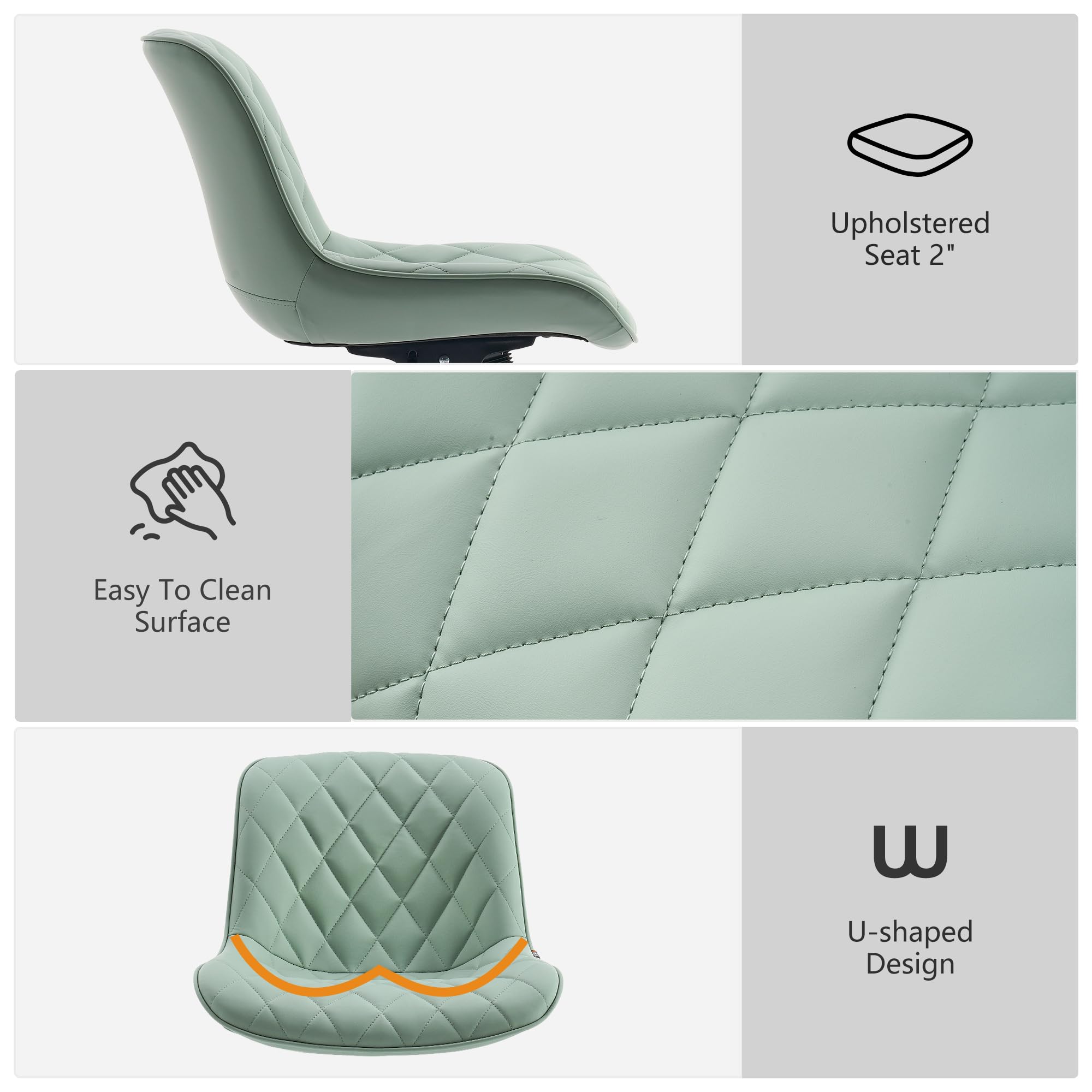 YOUNUOKE Armless Desk Chair - Comfy Home Office Computer Chair with Wheels, Rolling Swivel Task Chair, Modern Upholstered Executive Chair for Small Spaces (Mint Green) - Perfect for Home Office, Gaming, Study & Vanity Desks